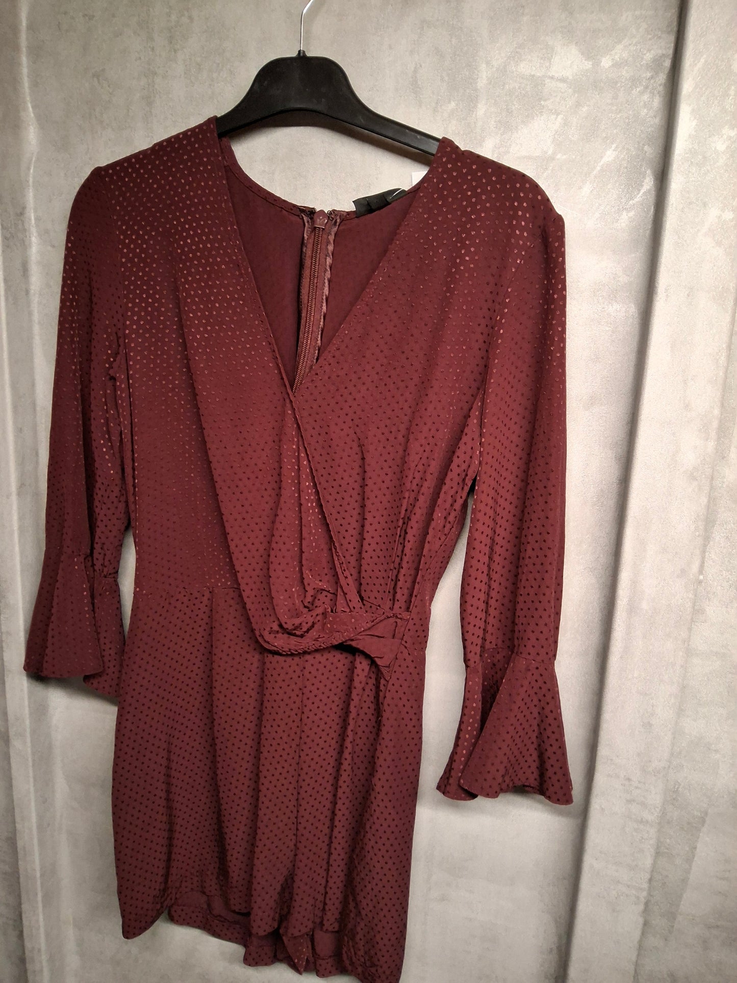 Topshop Purple Playsuit – Size 10 – Bell Sleeve Wrap Style with Zip Back