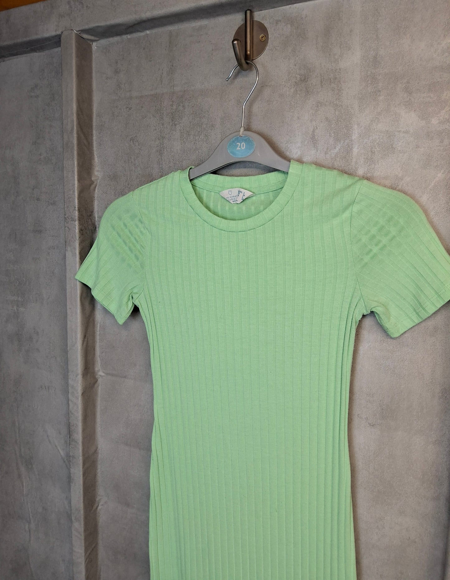 Primark Green Ribbed T-Shirt Dress | Size 6 Stretch Mini Dress Casual Fit