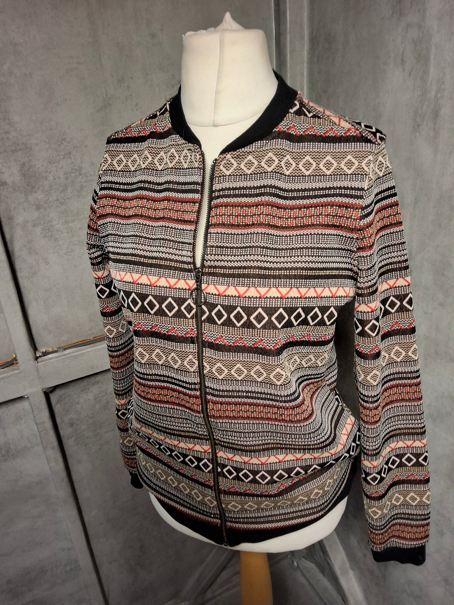Next Zip-Up Patterned Cardigan – Size 12, Bold, Lightweight & Chic