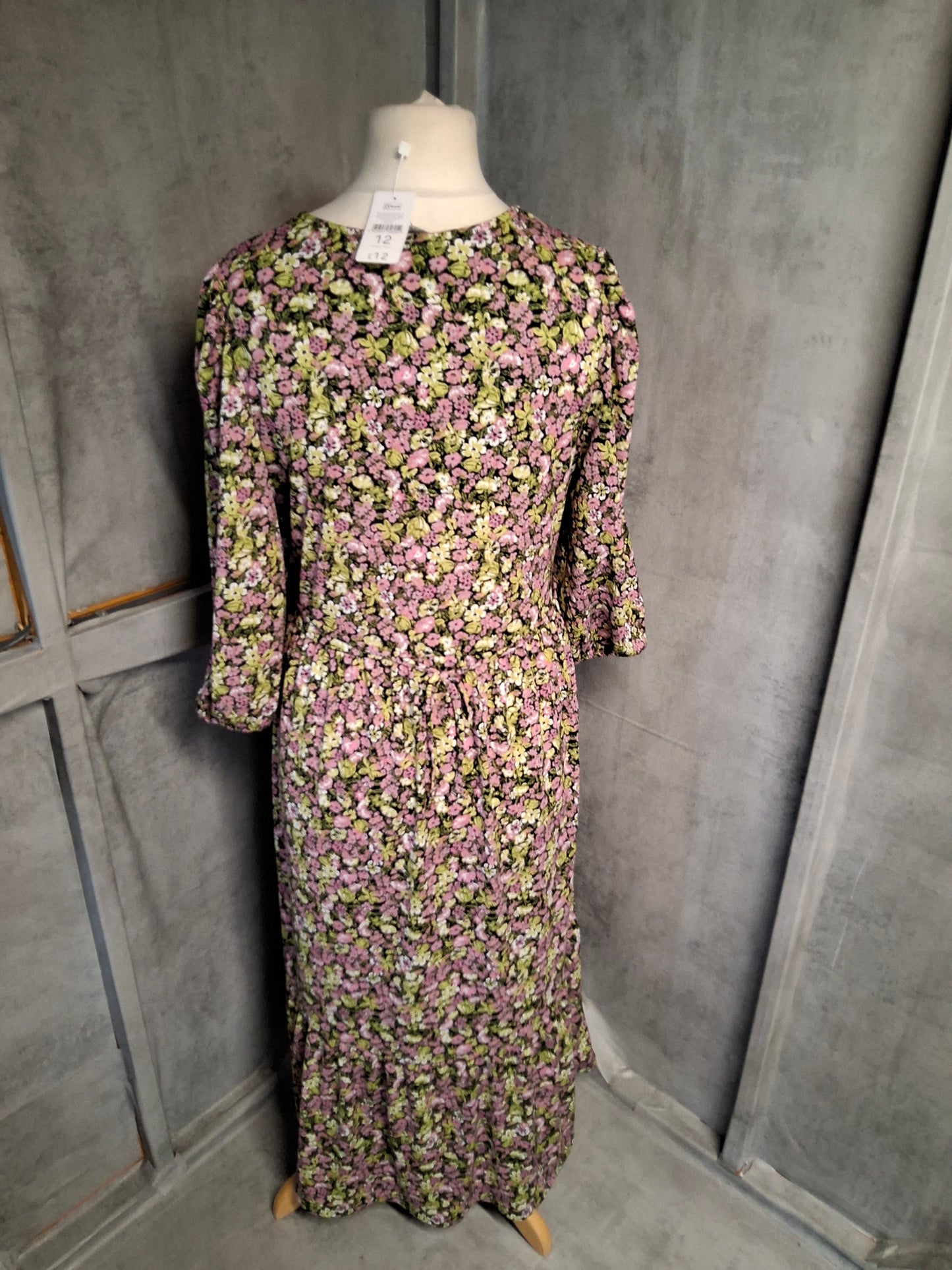 Nutmeg Pink & Green Floral Midi Dress – Size 12