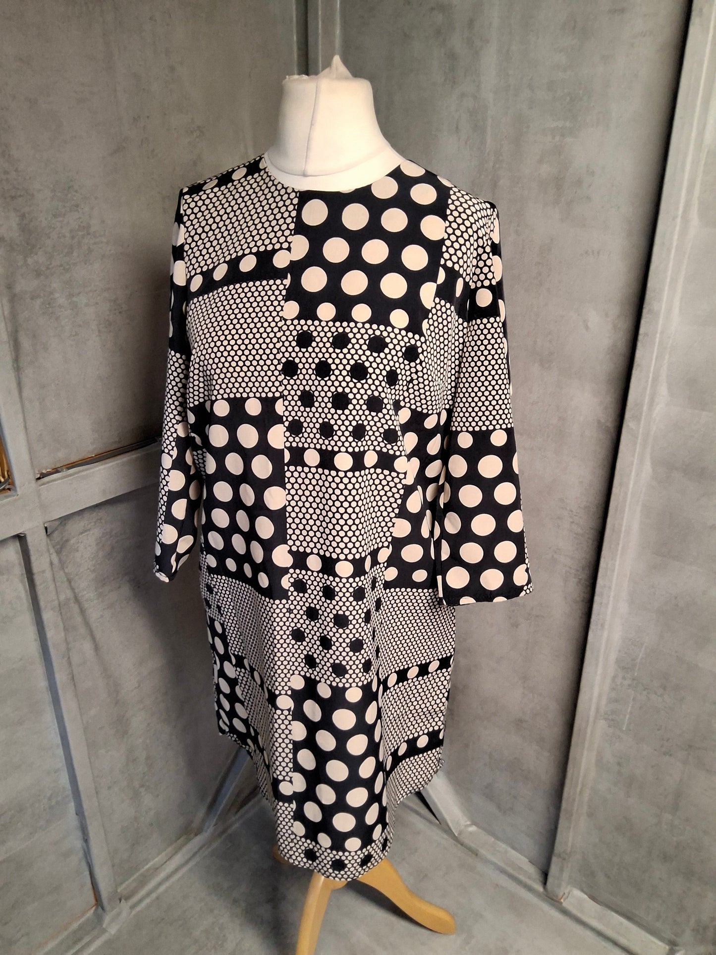 Matalan Navy & Cream Polka Dot Tunic Dress – Size 12 – ¾ Sleeves – BNWT – Smart Casual Style