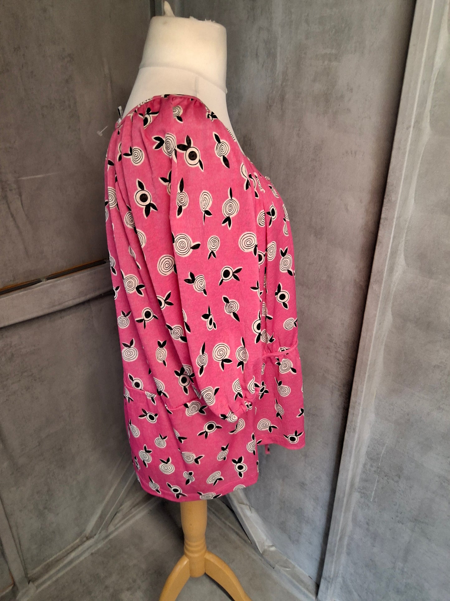 Celia Birtwell for Next Pink ¾ Sleeve Waist Tie Top – Size 18