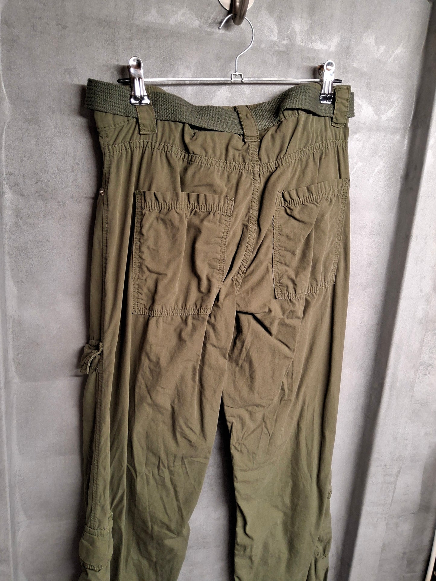 Bershka Khaki Cargo Trousers with Belt | Size 6 | 100% Cotton