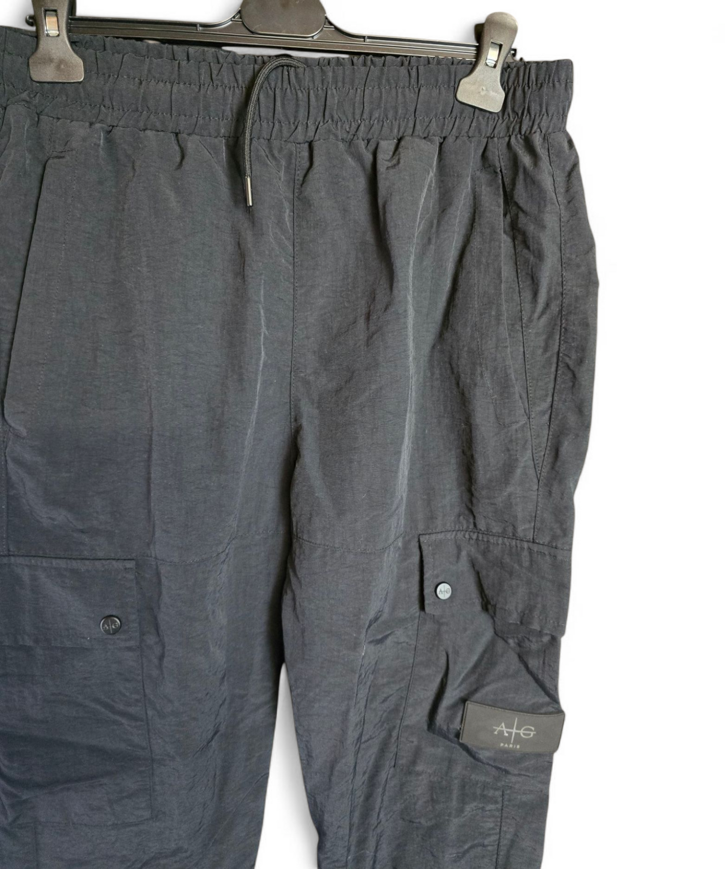 Men’s Avant Garde Paris Cargo Pants Size L – 100% Nylon, Pockets, Cuffed, Drawstring Waist