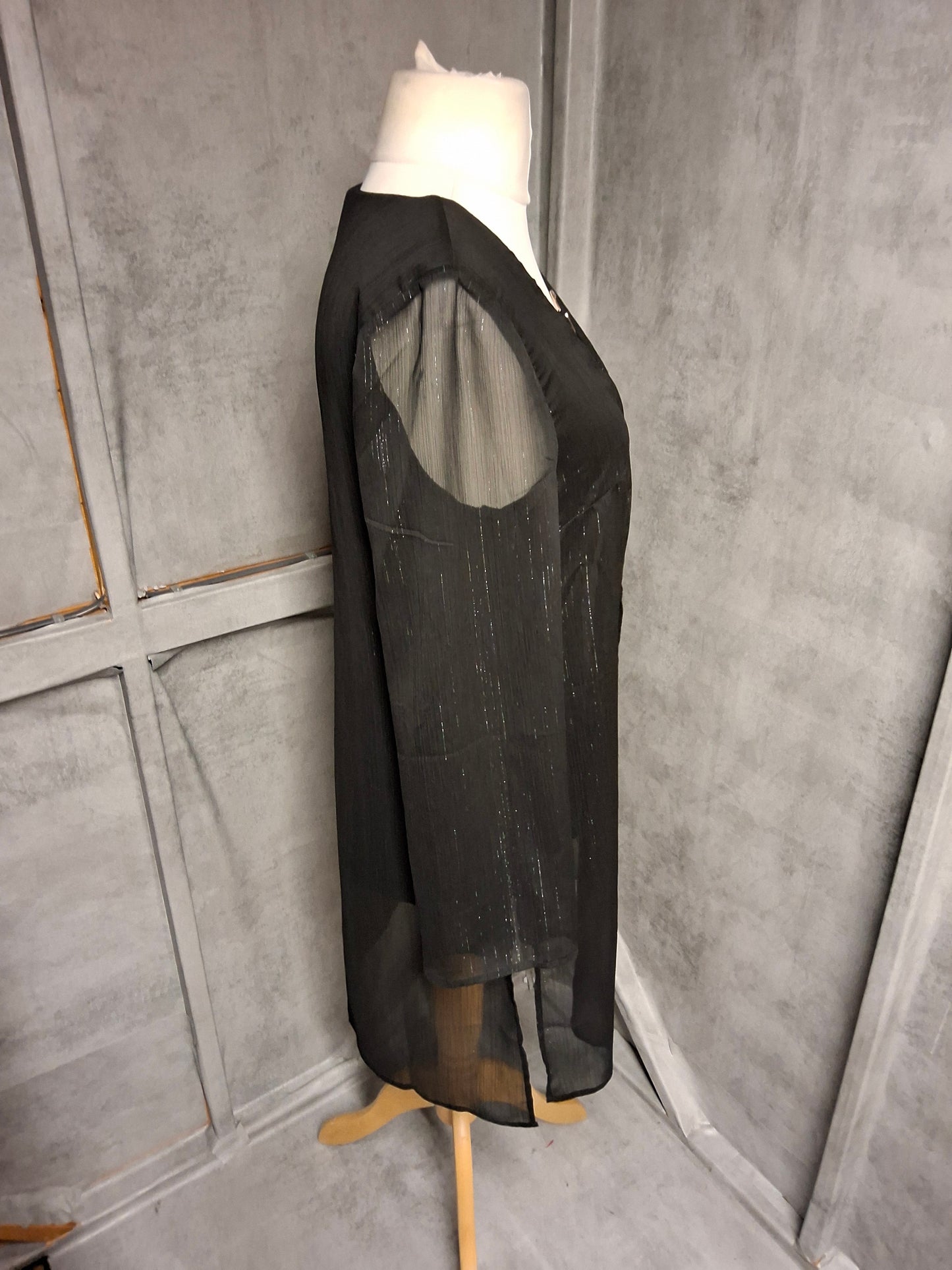 Julien Macdonald Black & Silver Sheer Long Sleeve Top – Size 8 – Evening Statement Piece