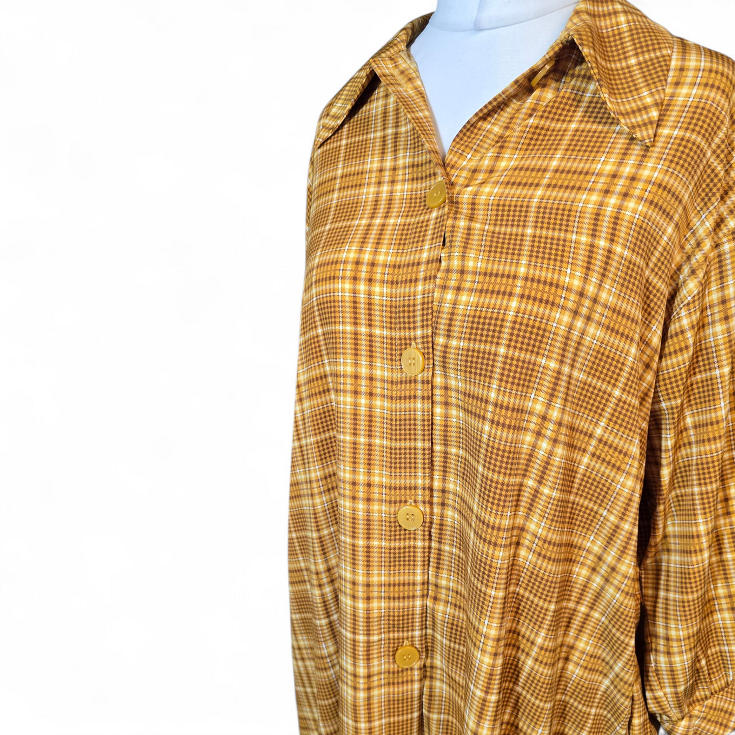 Monki Mustard Check Midi Shirt Dress – Size M (UK size 12/14) – Pockets & 3/4 Sleeves