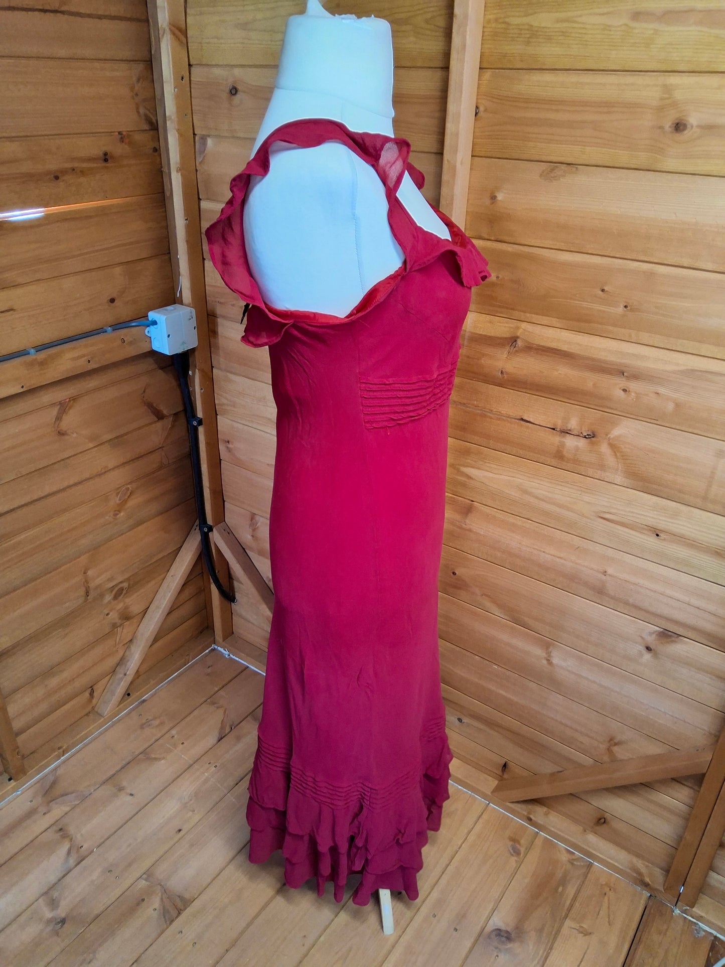 Vintage 90s Laura Ashley Red Silk Midi Dress – 100% Silk – Size M