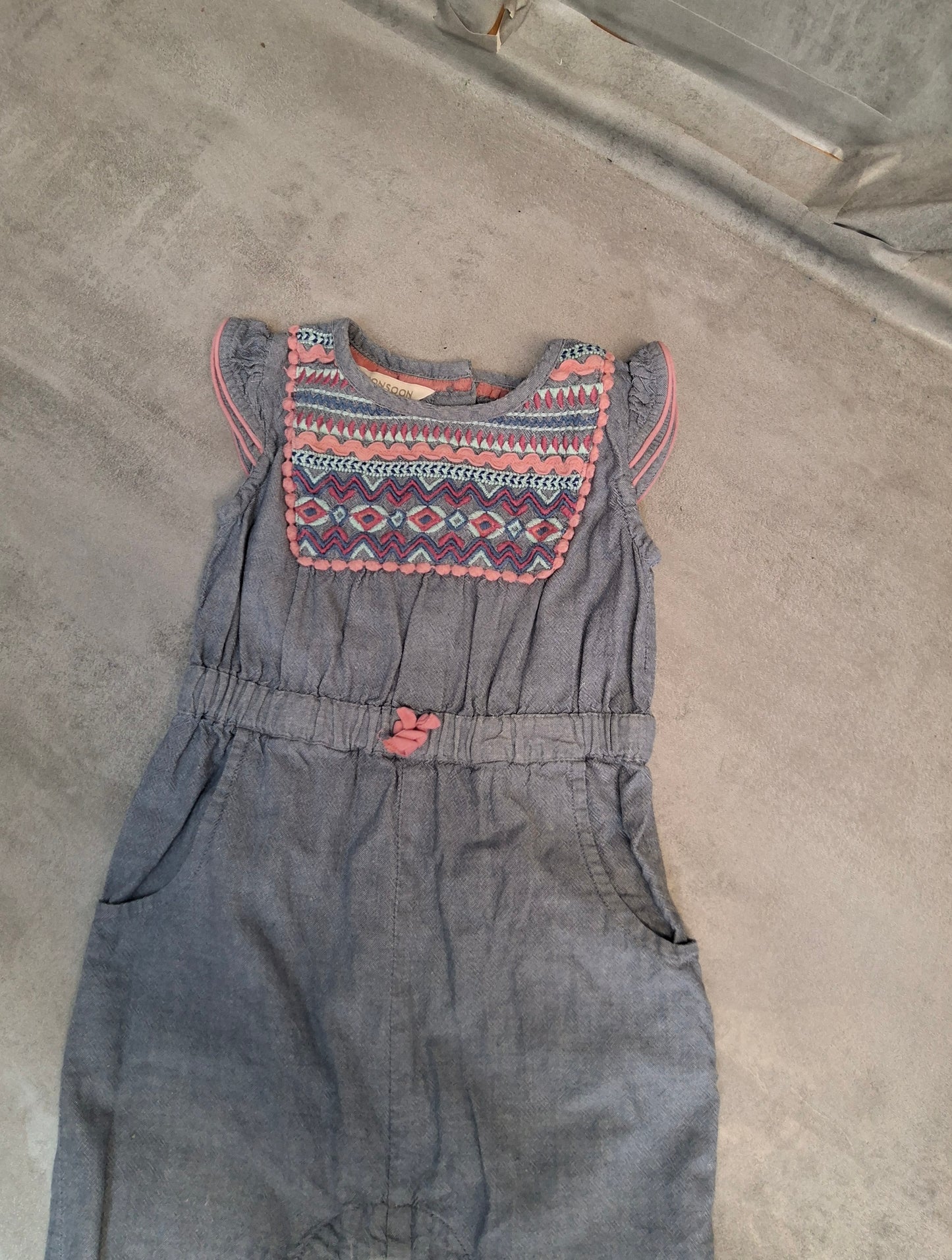 Monsoon Baby Girl Denim Romper β Age 6β12 Months, Cotton with Embroidery