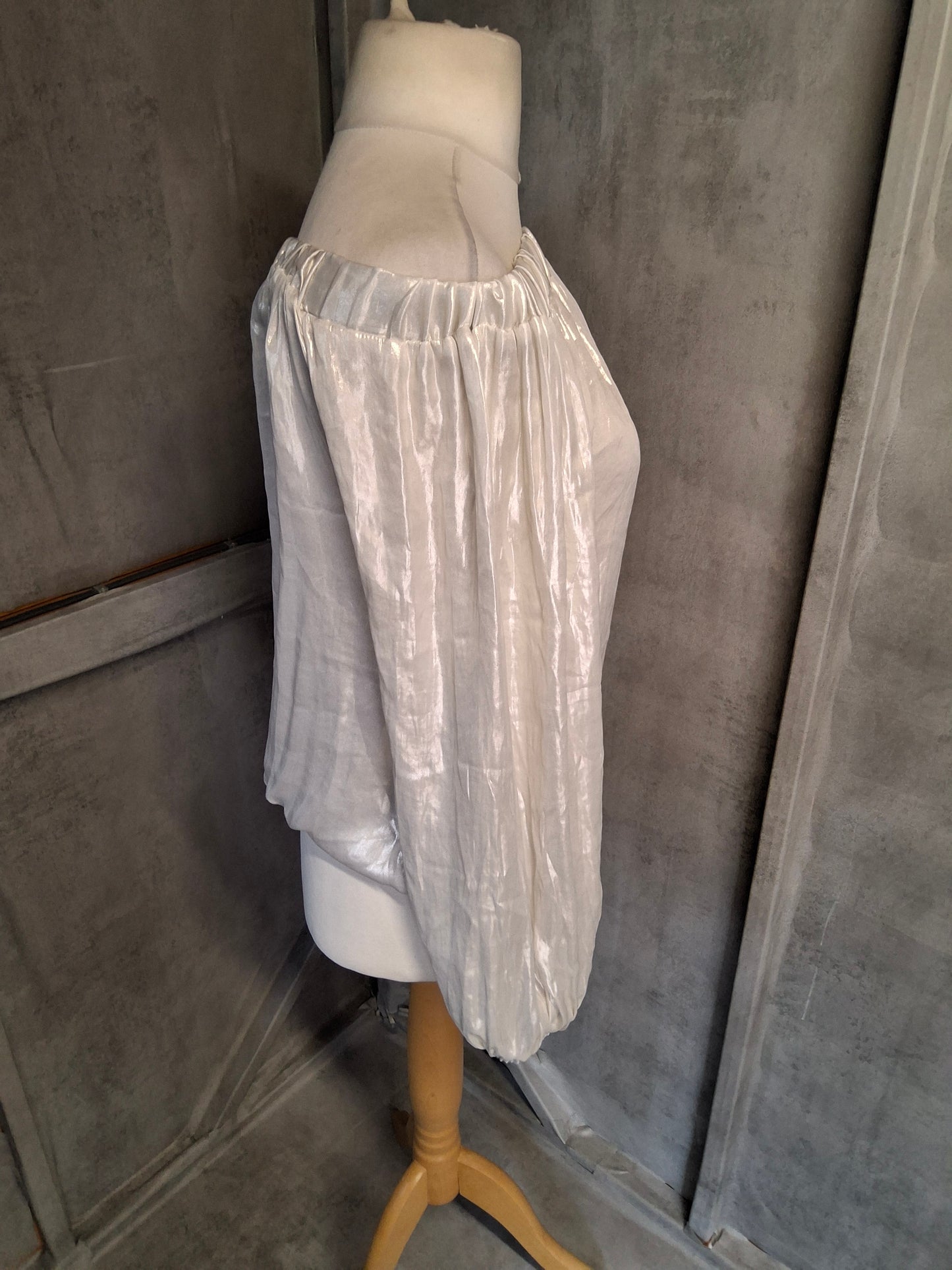 Next Cream Ivory Off-Shoulder Shiny Long Sleeve Top – Size 14