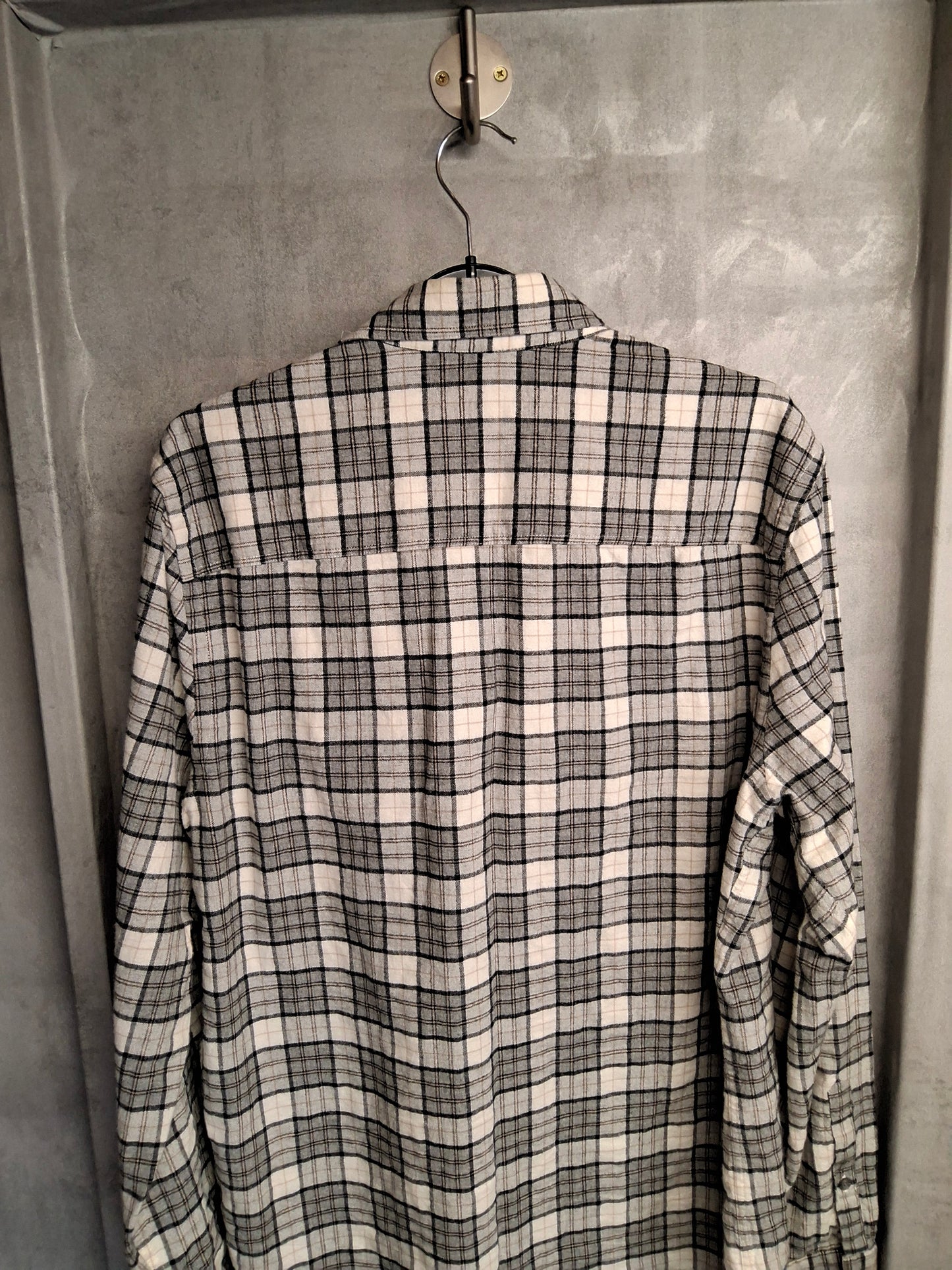 Reiss White & Grey Checked Flannel Shirt β Size L β 100% Cotton
