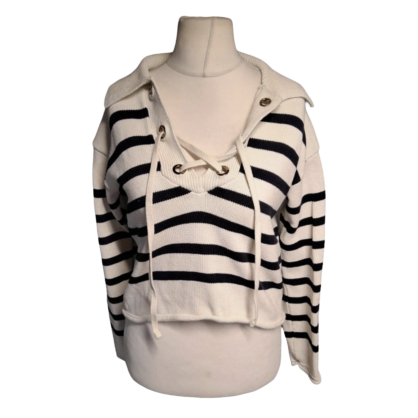 Primark White & Black Striped Cropped Cotton Jumper – Size 10/12
