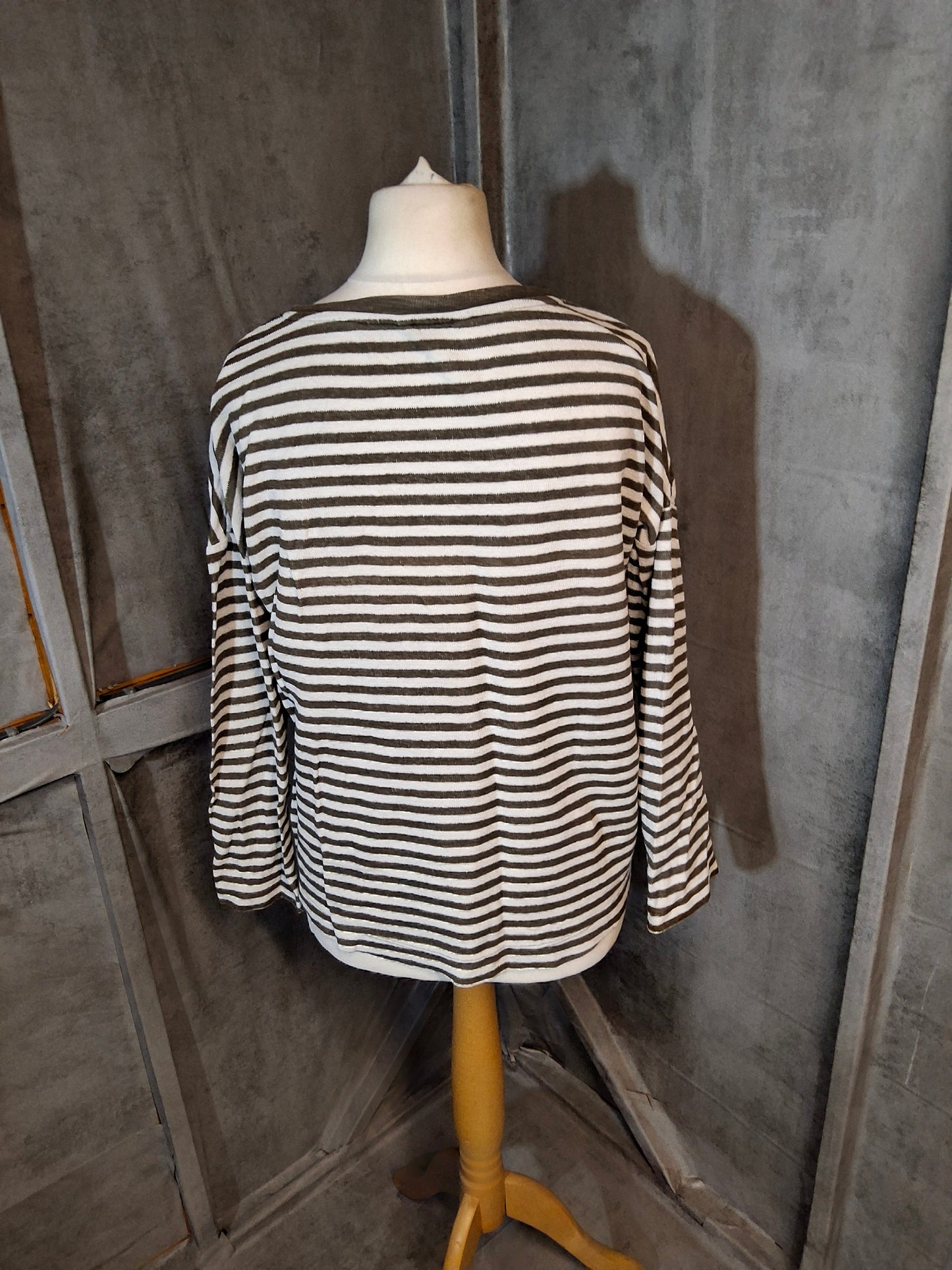 Next Green & White Striped Flannel-Style T-Shirt β Size 8 β Cotton/Nylon β Relaxed Fit