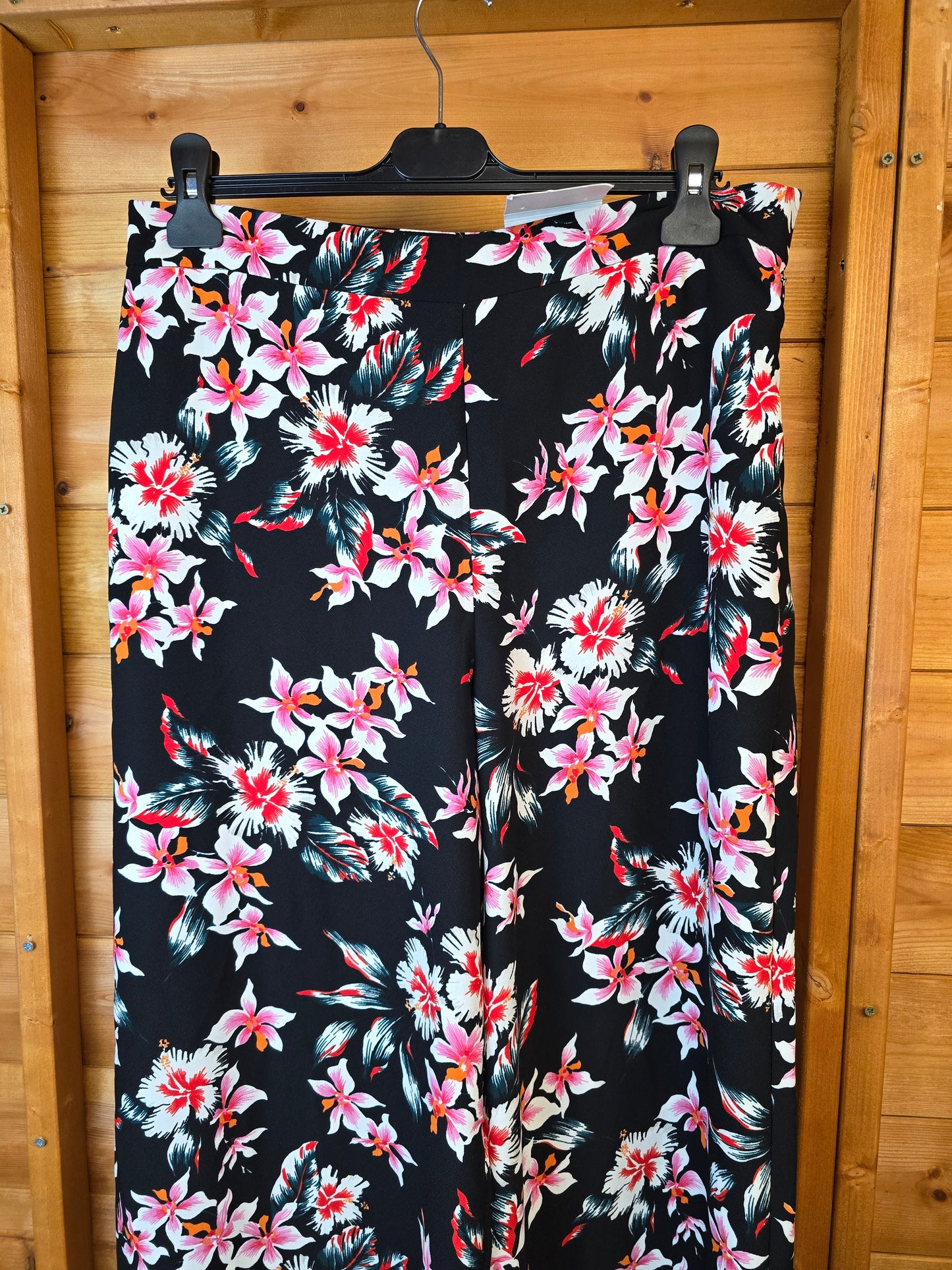 F&F Black Floral Wide Leg Trousers Size 12 β NWT