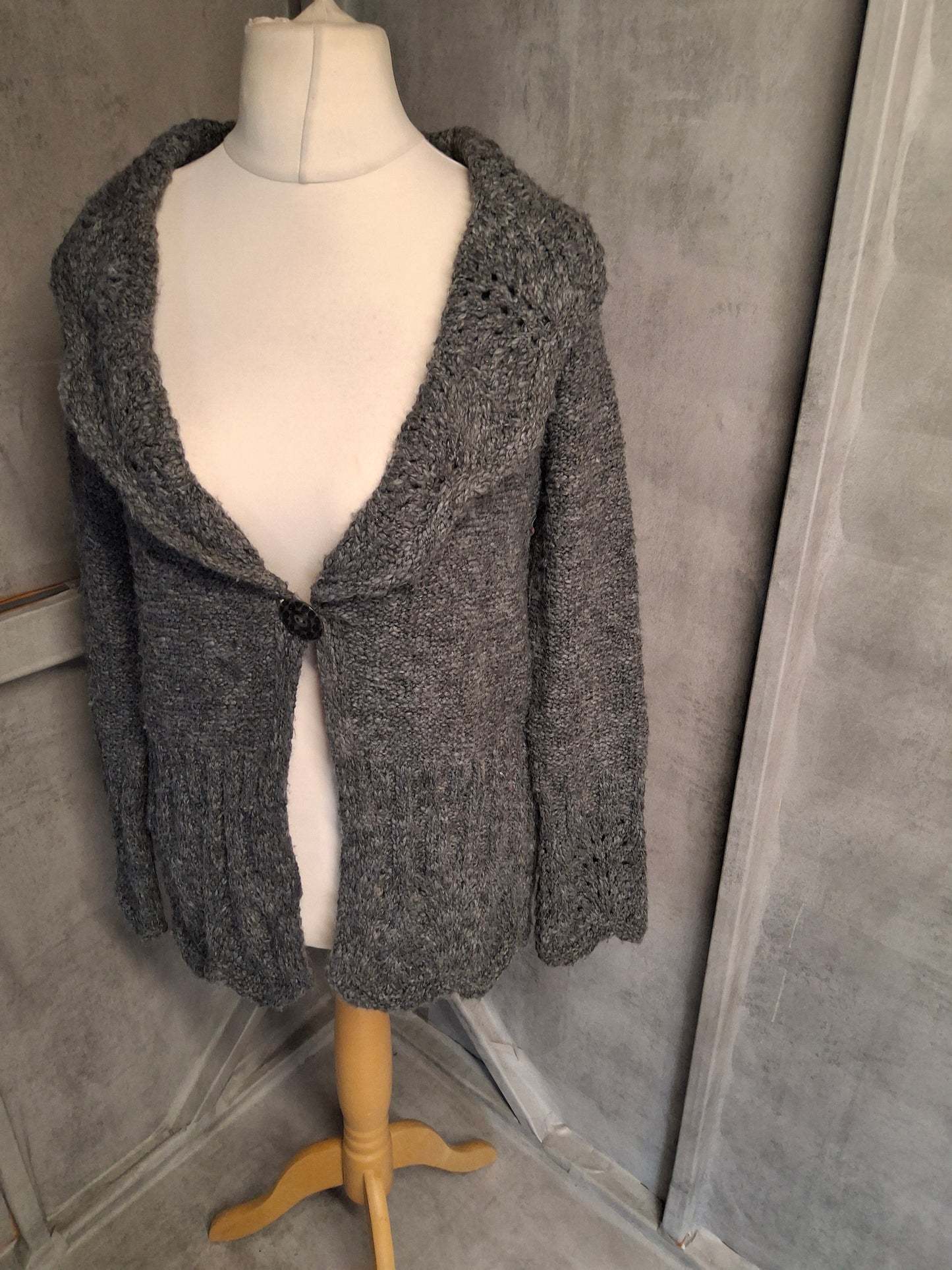 Per Una Grey Knitted Cardigan β Size Small (UK size 8/12) β One Button Close