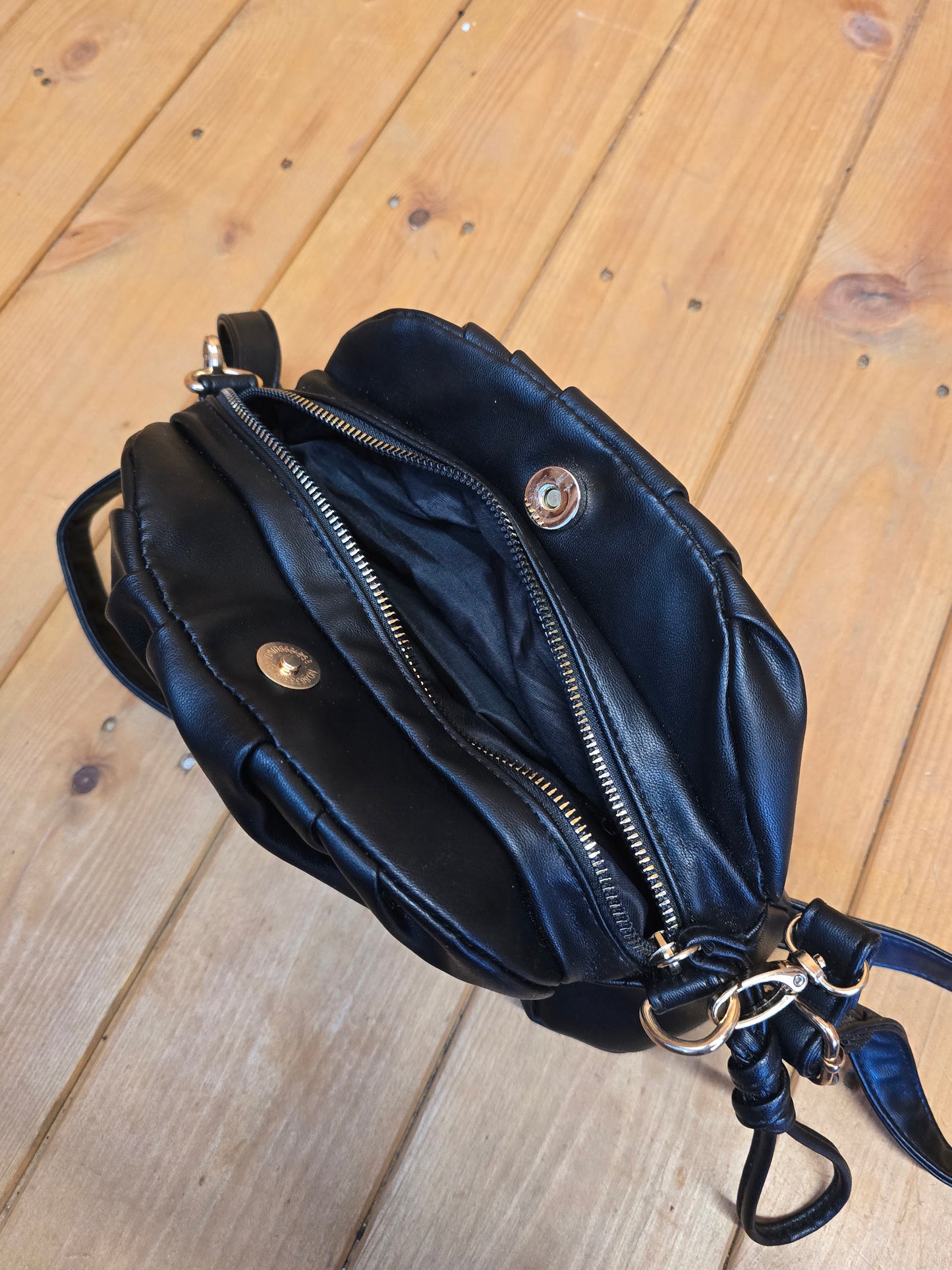 Matalan Black Pleated Shoulder Bag – Adjustable Strap, Zip & Popper Closure, 24x18cm