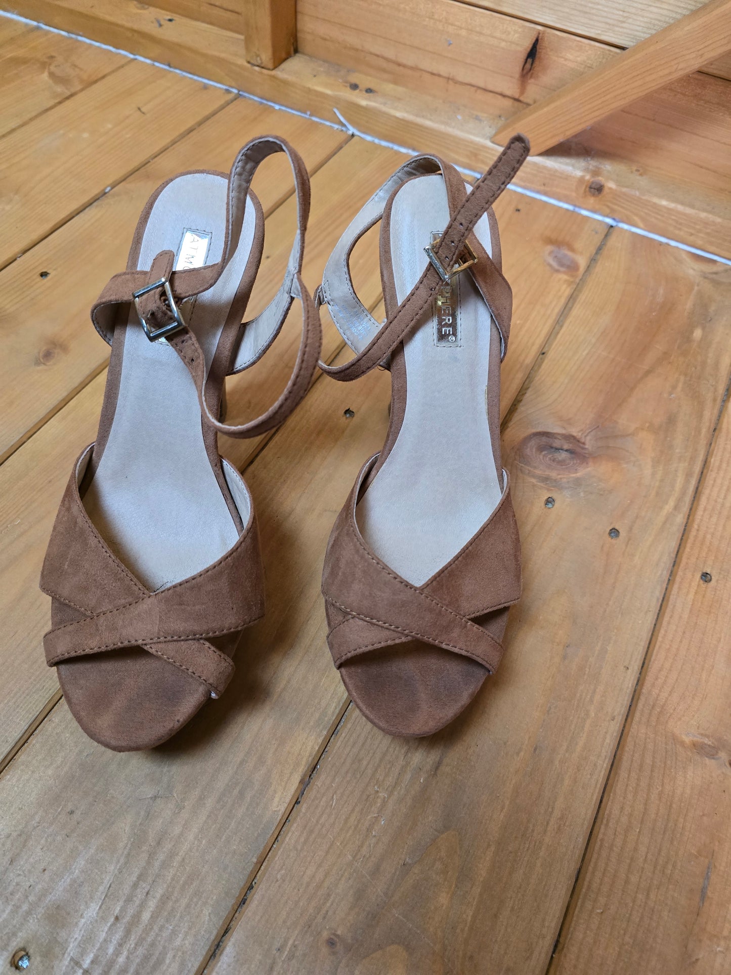 Primark Brown High Heel Open Toe Sandals | Buckle Closure | Heel 13cm | UK 6 | Some Wear