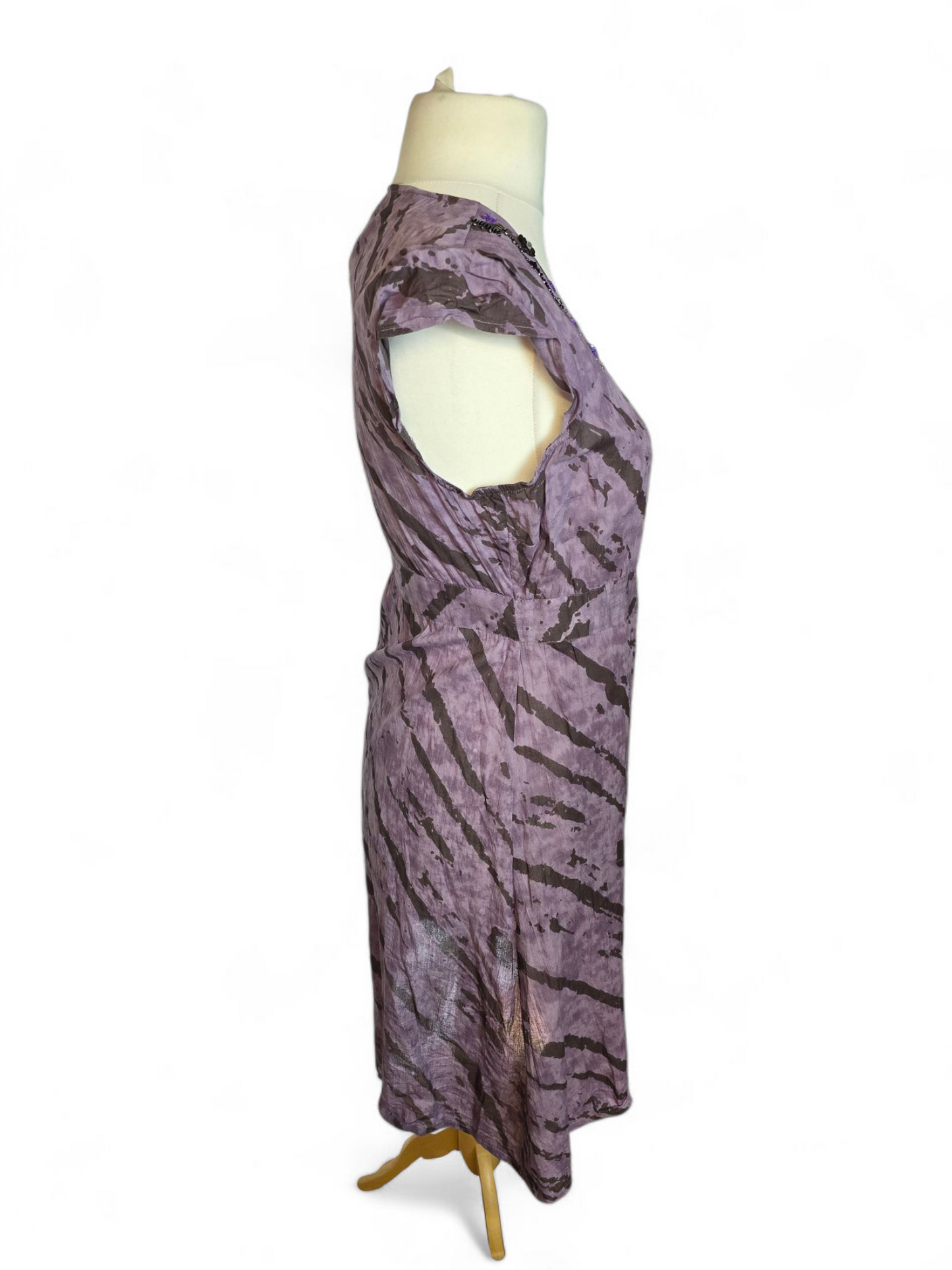 Joe Browns Purple Zebra Print Wrap Dress Size 16 – Midi, V-Neck, Gem Detail, 100% Cotton