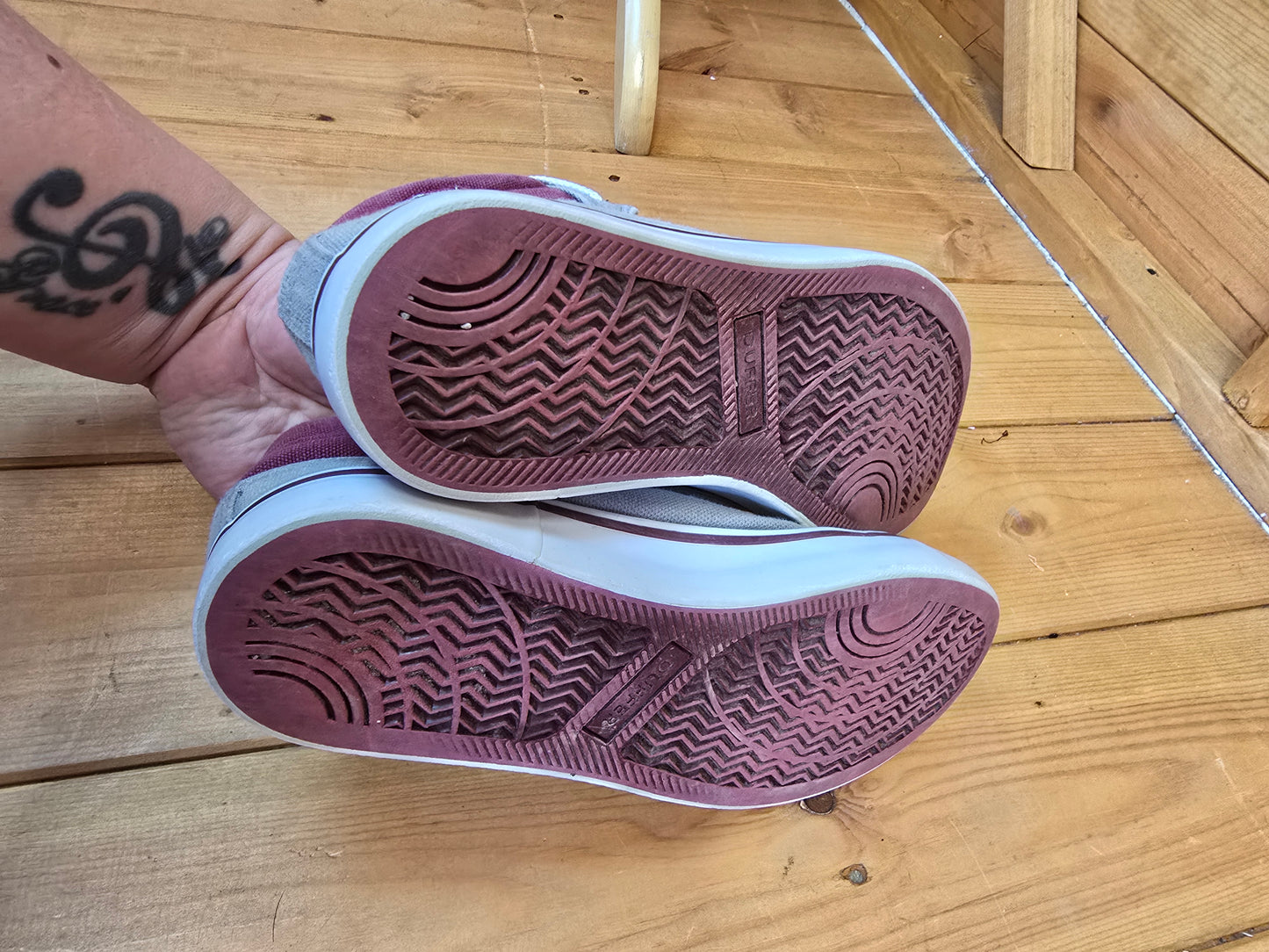 Duffer of St George Burgundy & Grey High-Top Trainers | Unisex | Lace-Up | Size 4