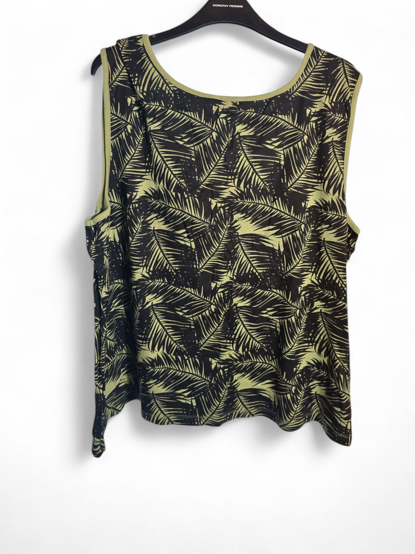 Julipa Green & Black Leaf Print Vest Top | Size 24 UK | Sleeveless Round Neck