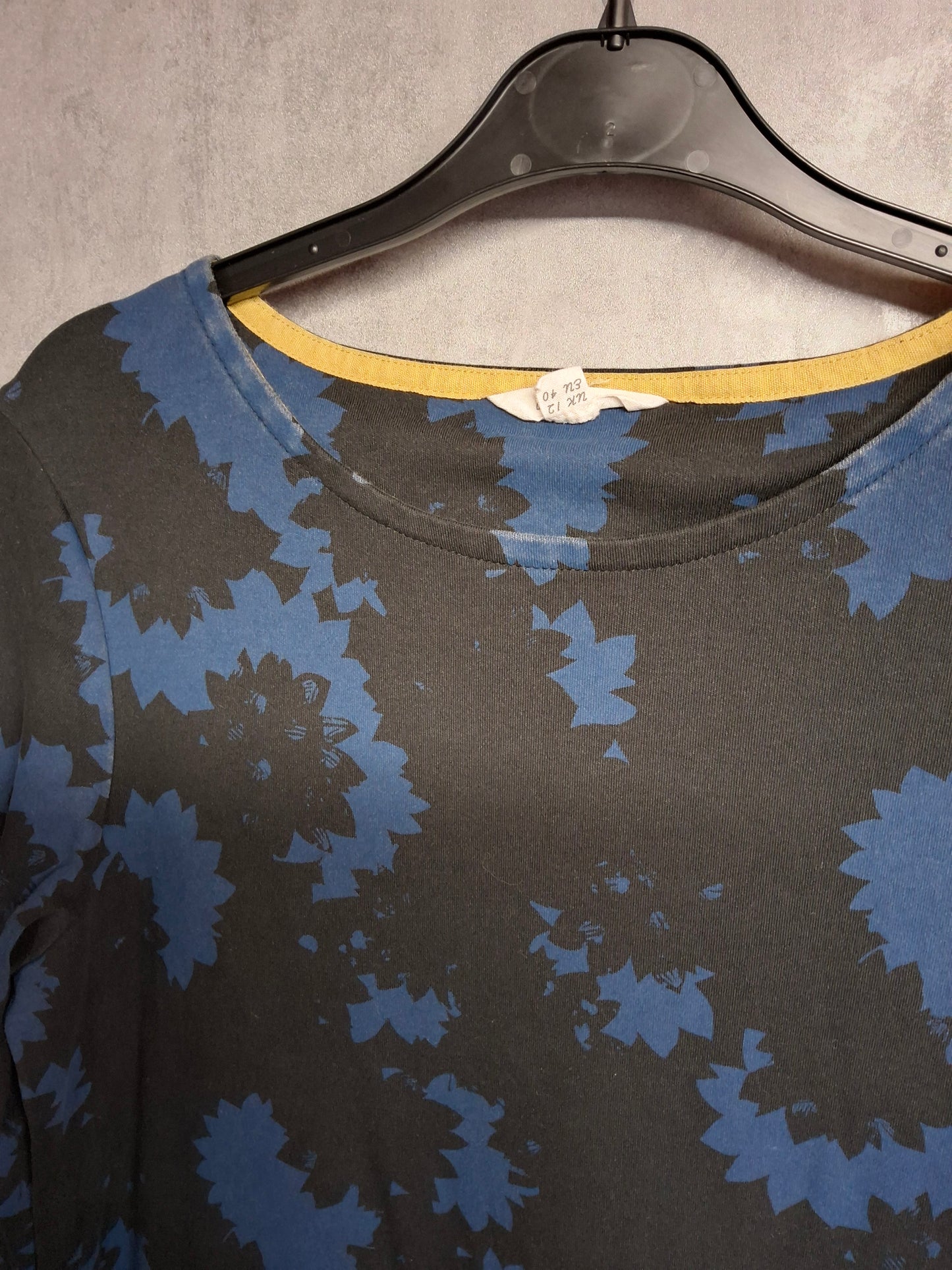 White Stuff Navy Blue Floral Cotton Midi Dress UK 12 | Pockets | 3/4 Sleeve | Everyday Casual Style