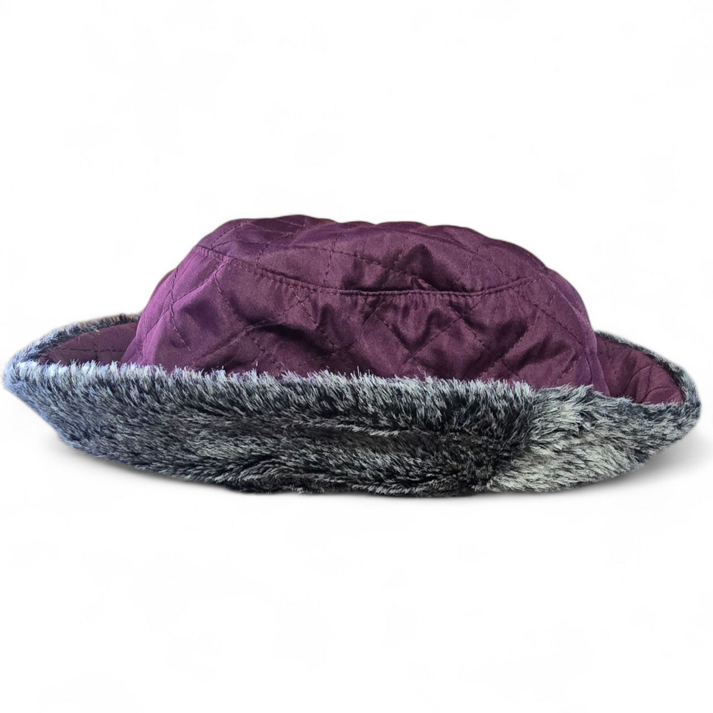Hawkins Purple Quilted Winter Hat – Faux Fur Trim – Size 57cm Ladies