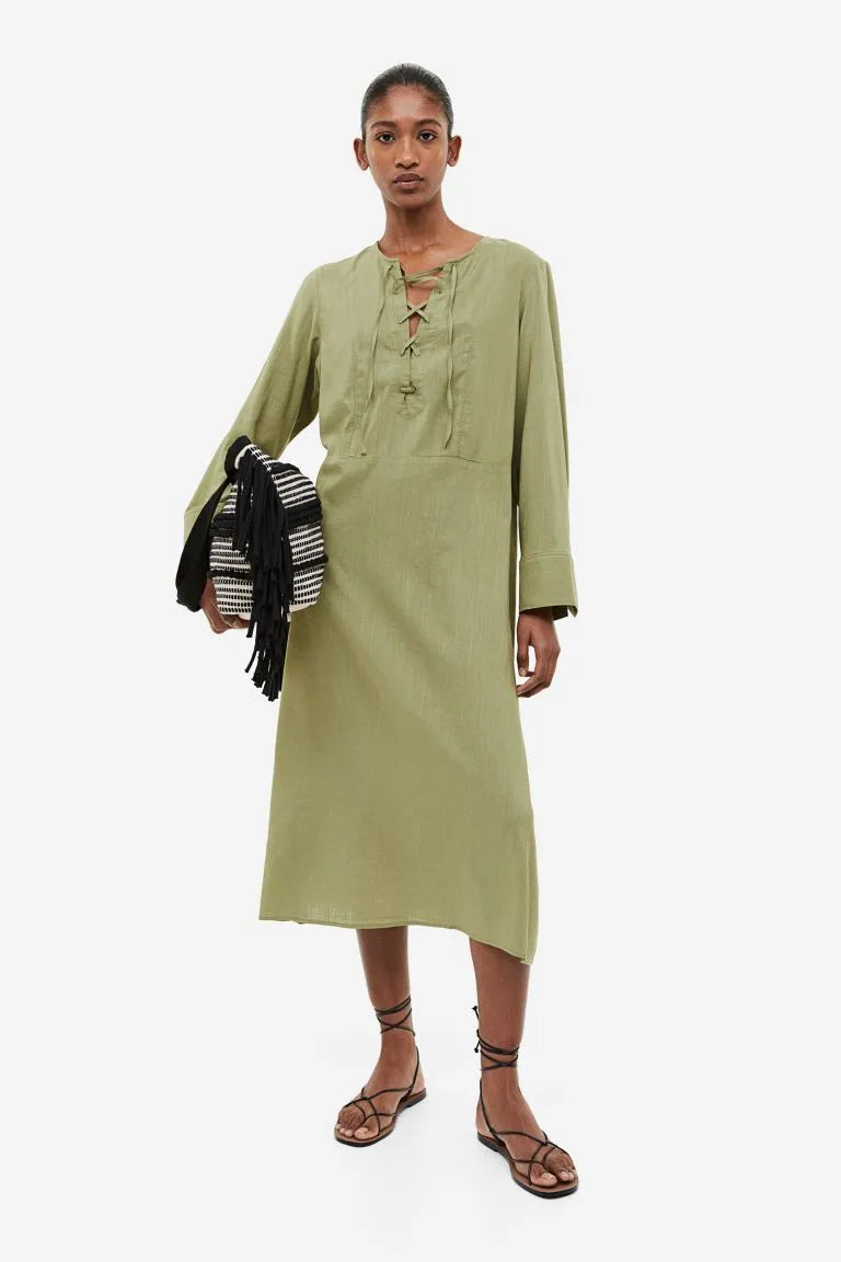 H&M Khaki Green Midi Tunic Dress – Size M (UK size 10/12)