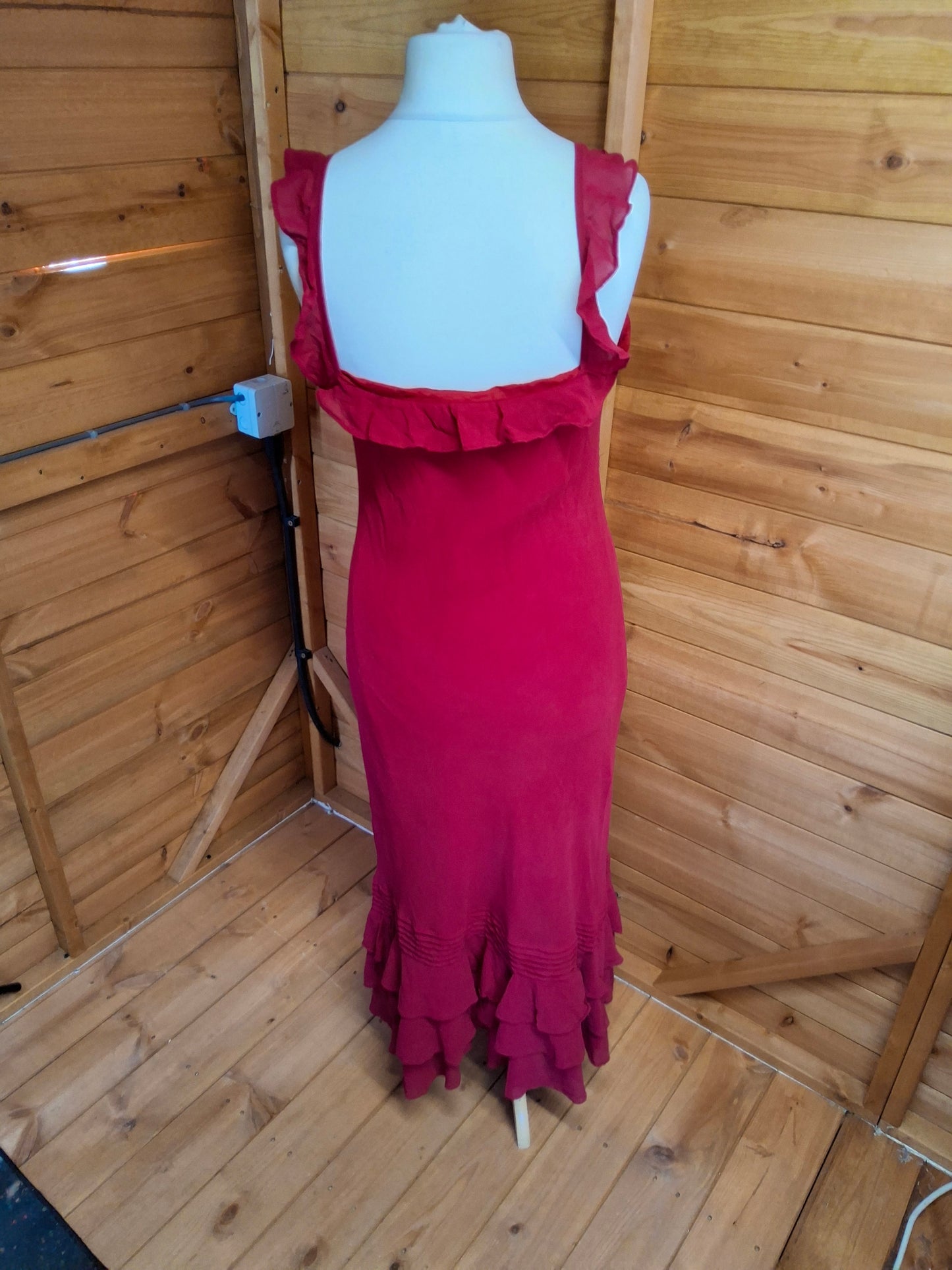 Vintage 90s Laura Ashley Red Silk Midi Dress – 100% Silk – Size M