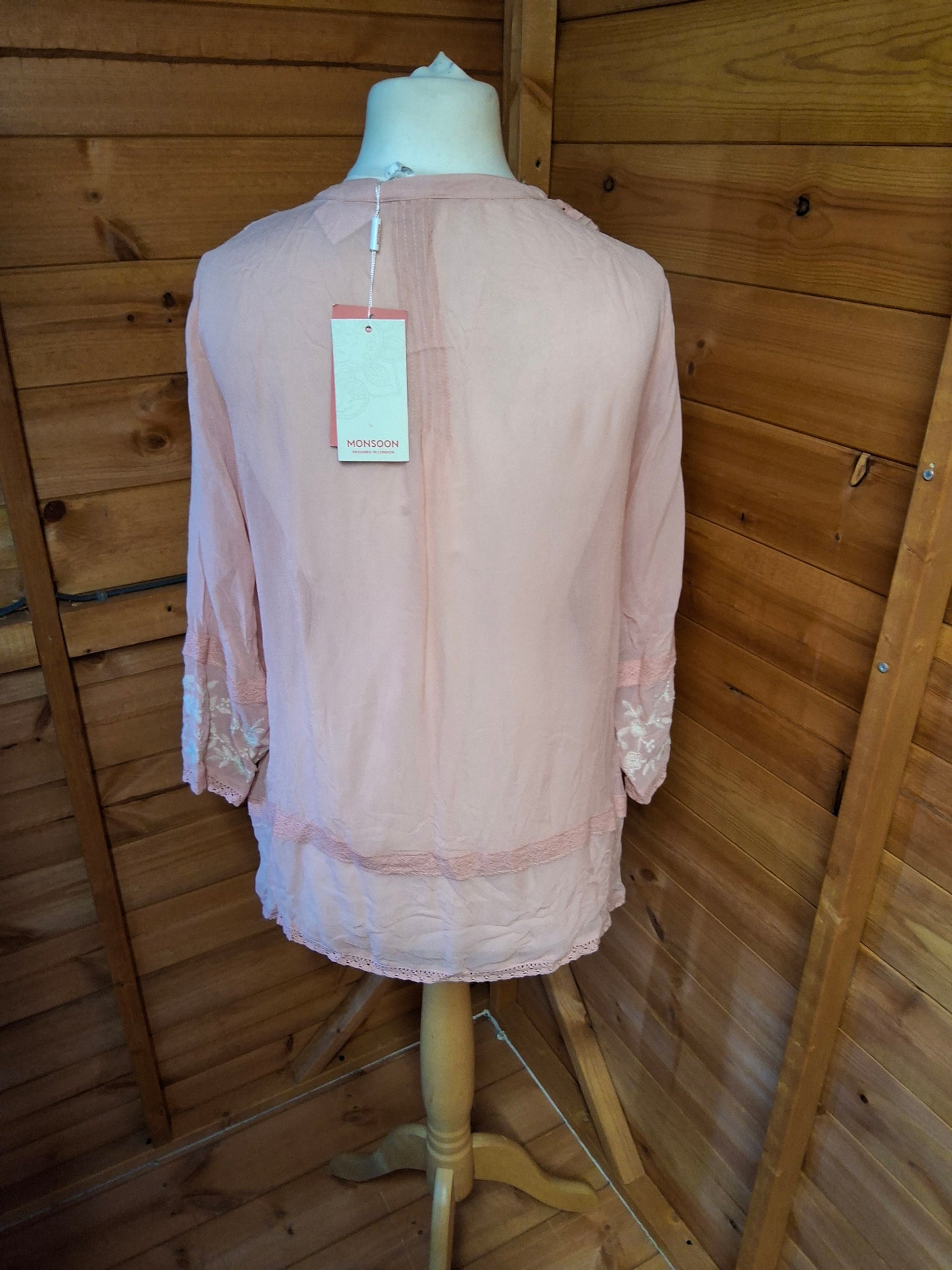 Monsoon Light Pink Embroidered Blouse – Size 12 – 100% Viscose – NWT RRP £49