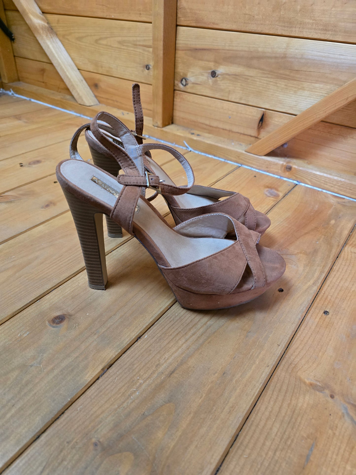 Primark Brown High Heel Open Toe Sandals | Buckle Closure | Heel 13cm | UK 6 | Some Wear