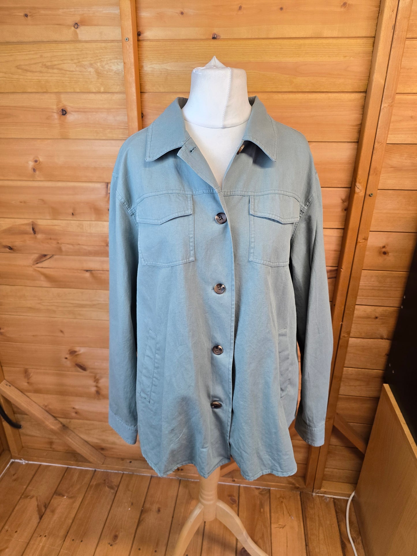 Joules Khaki Green Shacket – Size 14 – Cotton & Linen Blend
