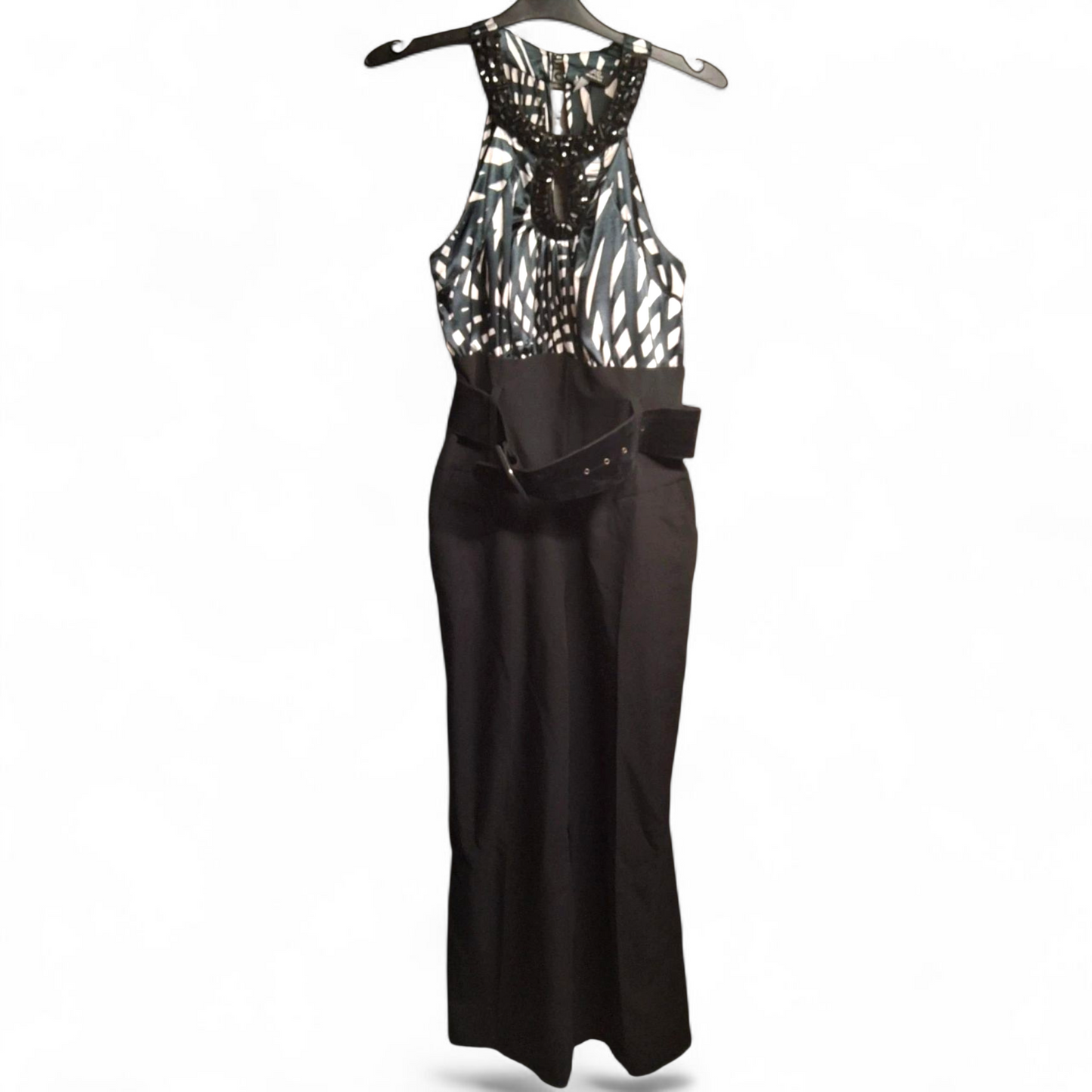 Julien Macdonald Black & White Halterneck Jumpsuit – Size 10