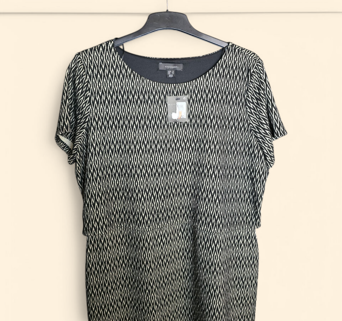 Primark black & beige patterned short sleeved dress size 18 New