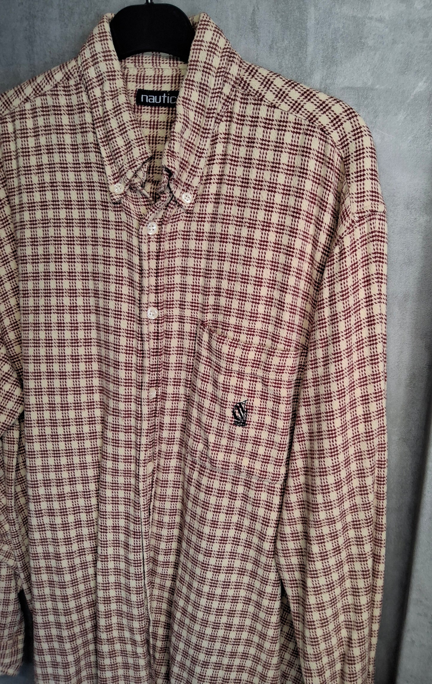 Men's Vintage 90s Nautica red & beige checked brushed cotton shirt L