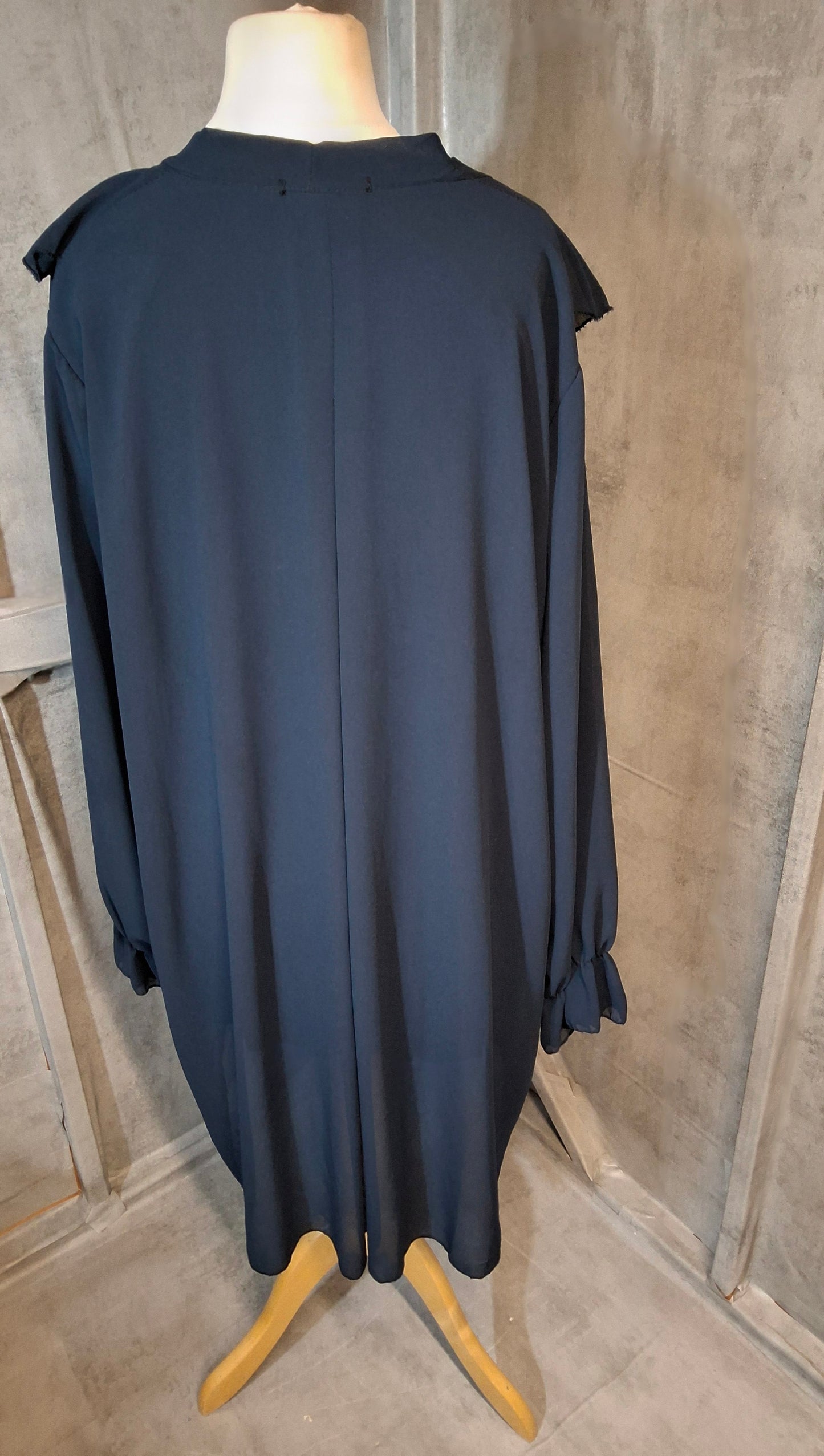 Diverse Navy Blue Longline Frill Blouse ā Sheer Sleeves ā One Size