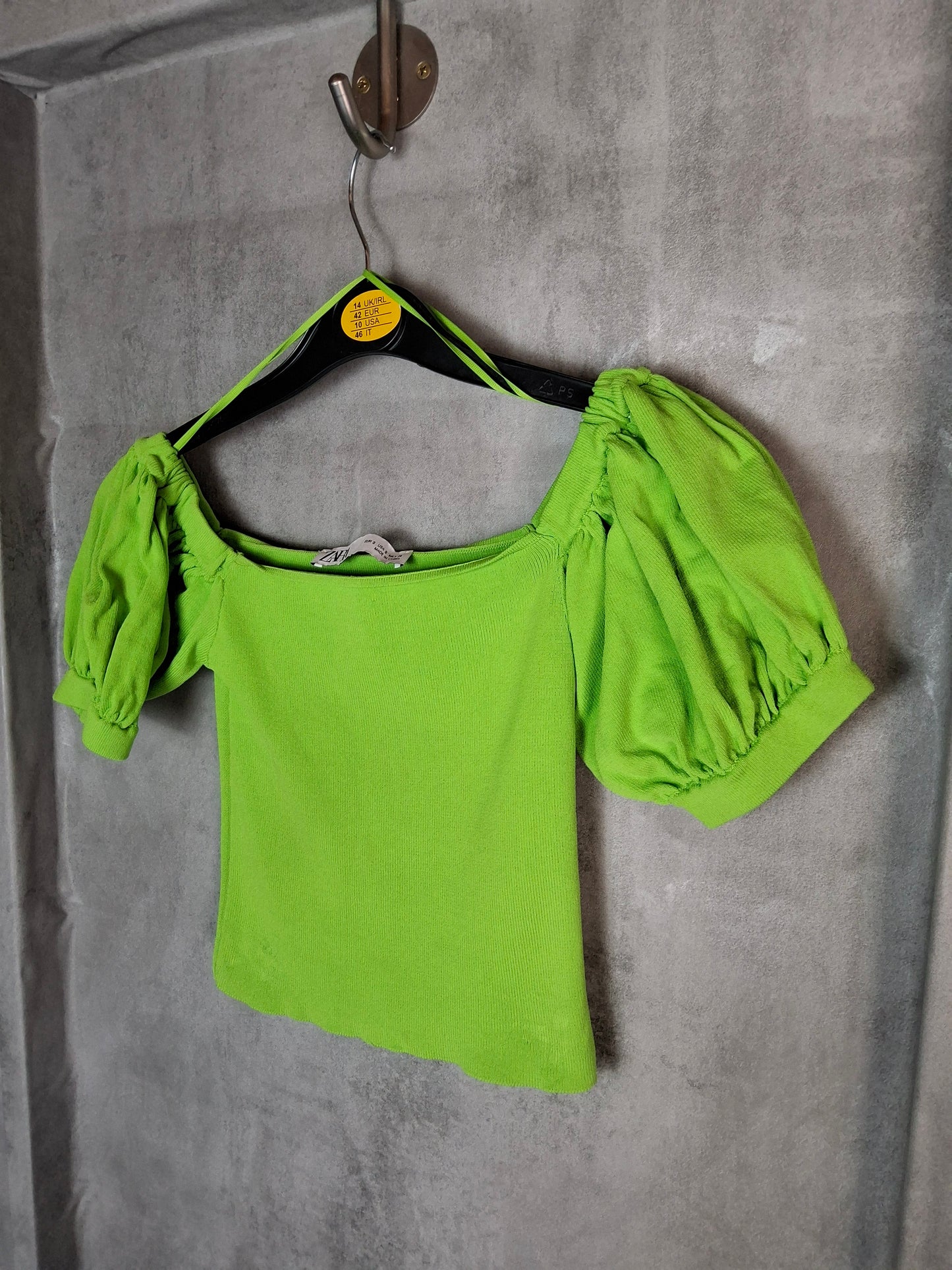 Zara Lime Green Puff Sleeve Crop Top ā Size S (Fits size 8/10) ā Summer Sass š