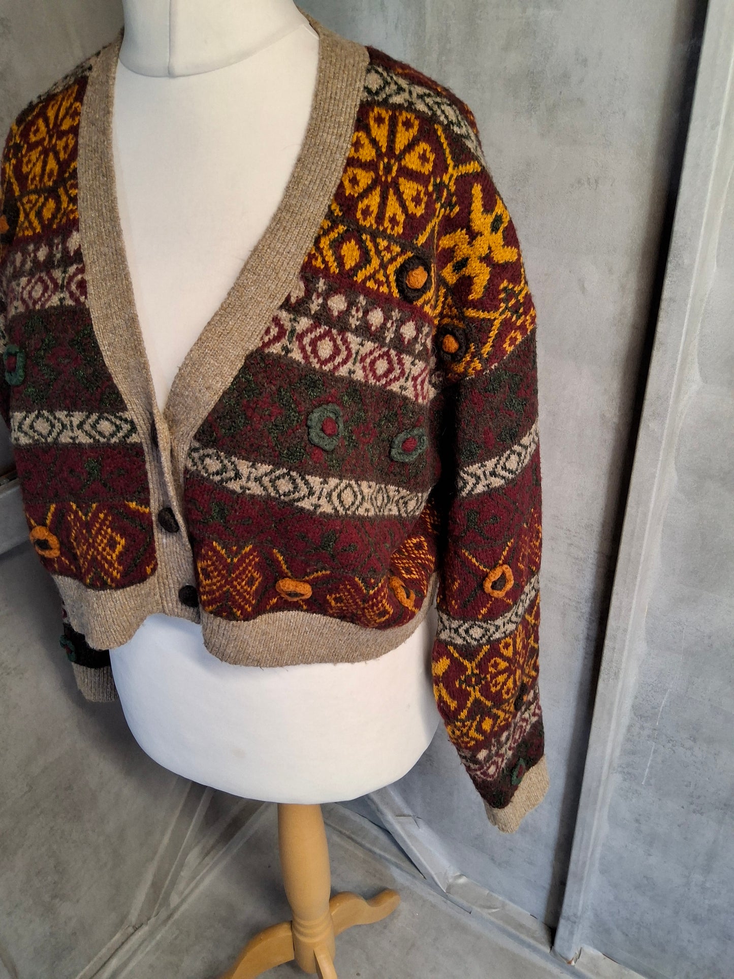 Zara Multicolour Fair Isle Knit Cropped Cardigan – Size M/L (UK size 10-14)