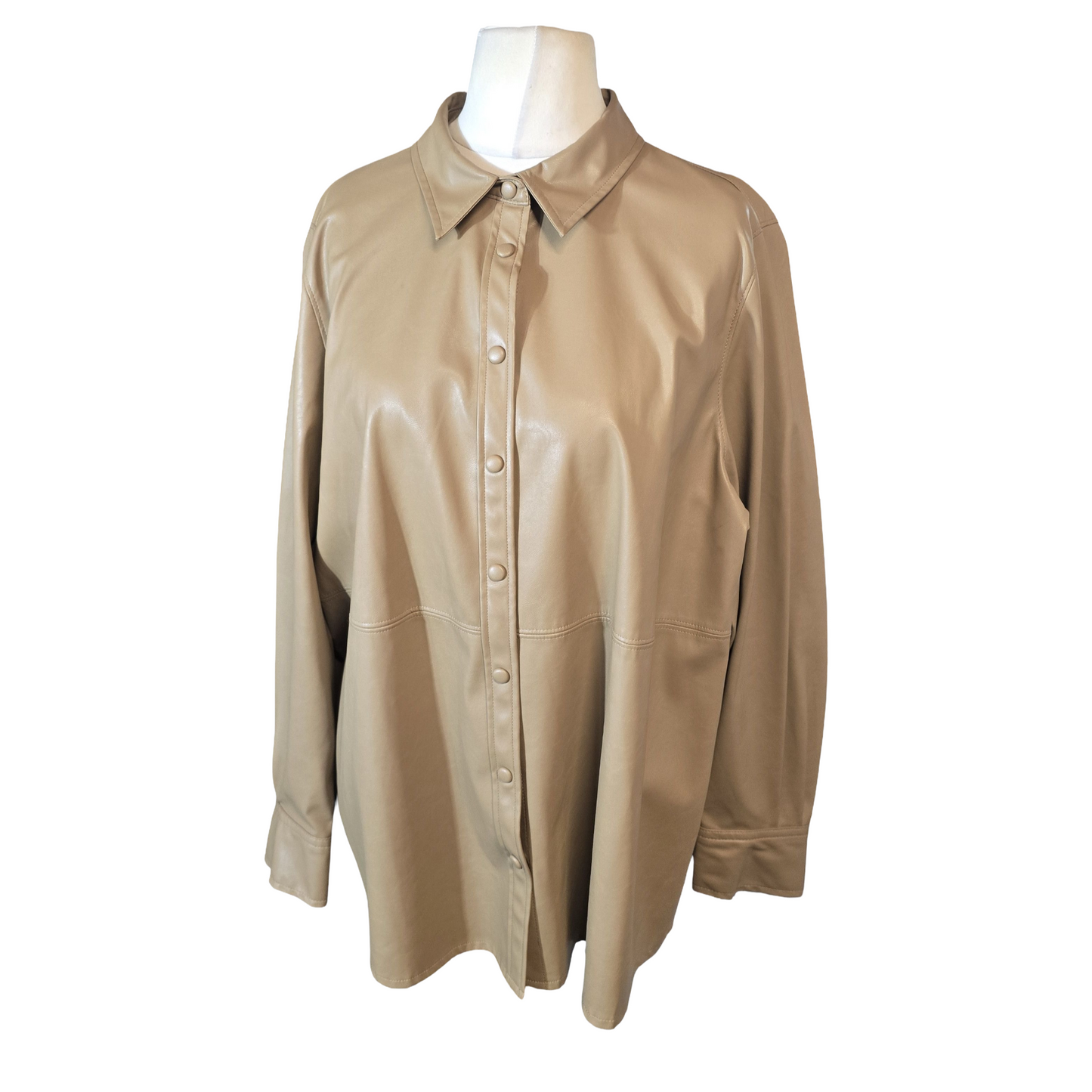 M&S Brown Faux Leather Popper Shirt – Size 20 – Long Sleeve