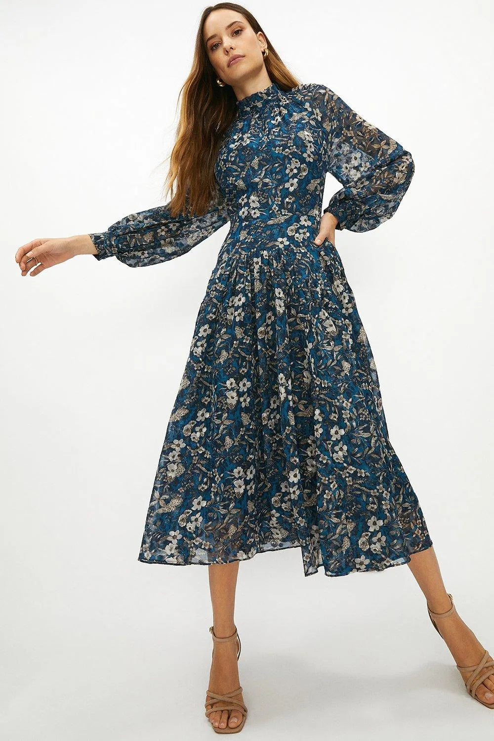 Coast Blue Floral Maxi Dress ā Size 10 ā Long Sleeve Dress šø