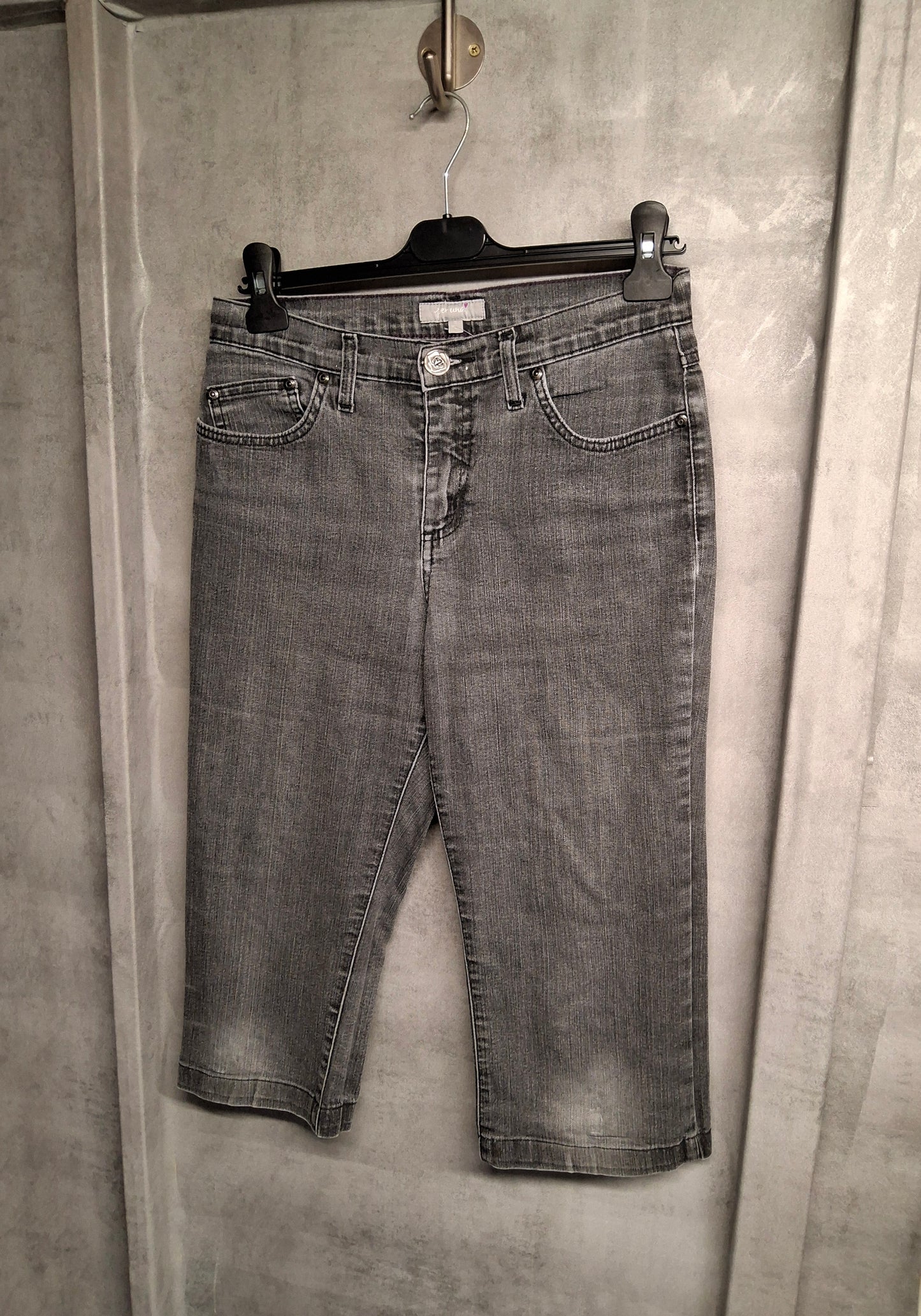 Per Una Grey Cropped Jeans – Size 8 Long – Mid Rise – Stretch Denim – Pockets