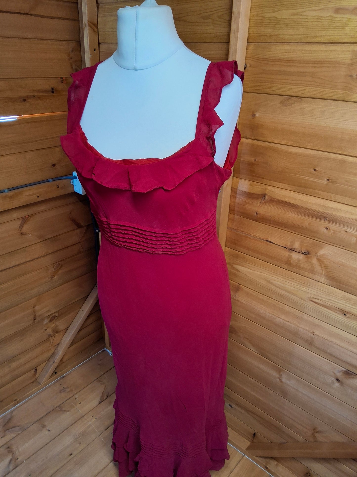 Vintage 90s Laura Ashley Red Silk Midi Dress – 100% Silk – Size M