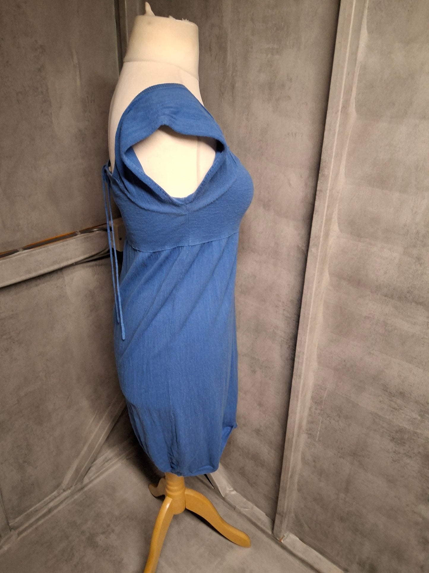 Zara Knit Blue Square Neck Dress β Size M (UK size 10/12) β Tie Back & Short Sleeve