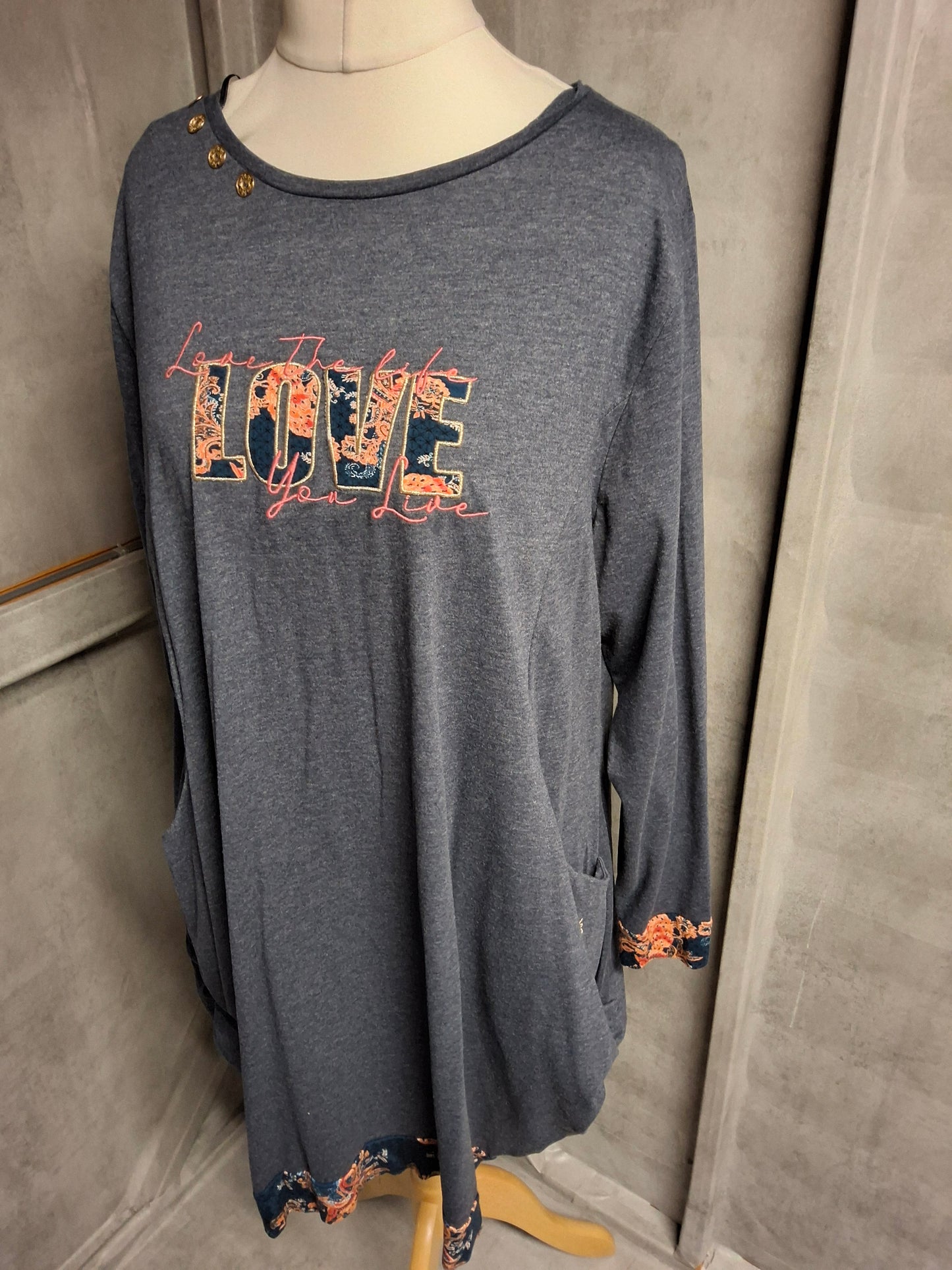Joe Browns Navy “LOVE” Slogan Midi Dress – Size 18 – Pockets & Paisley