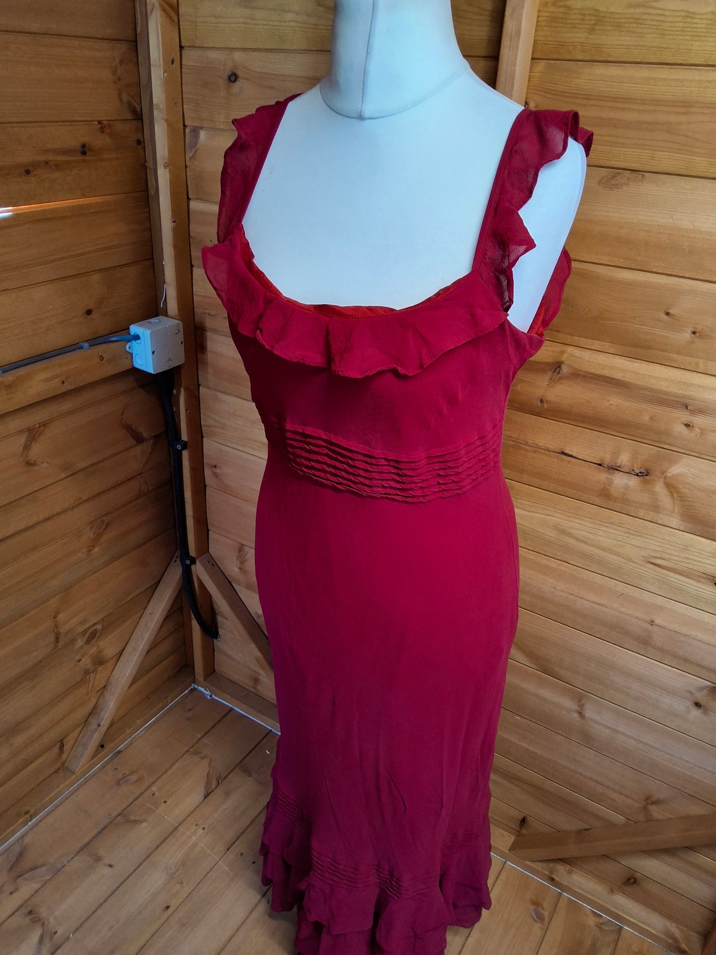 Vintage 90s Laura Ashley Red Silk Midi Dress – 100% Silk – Size M
