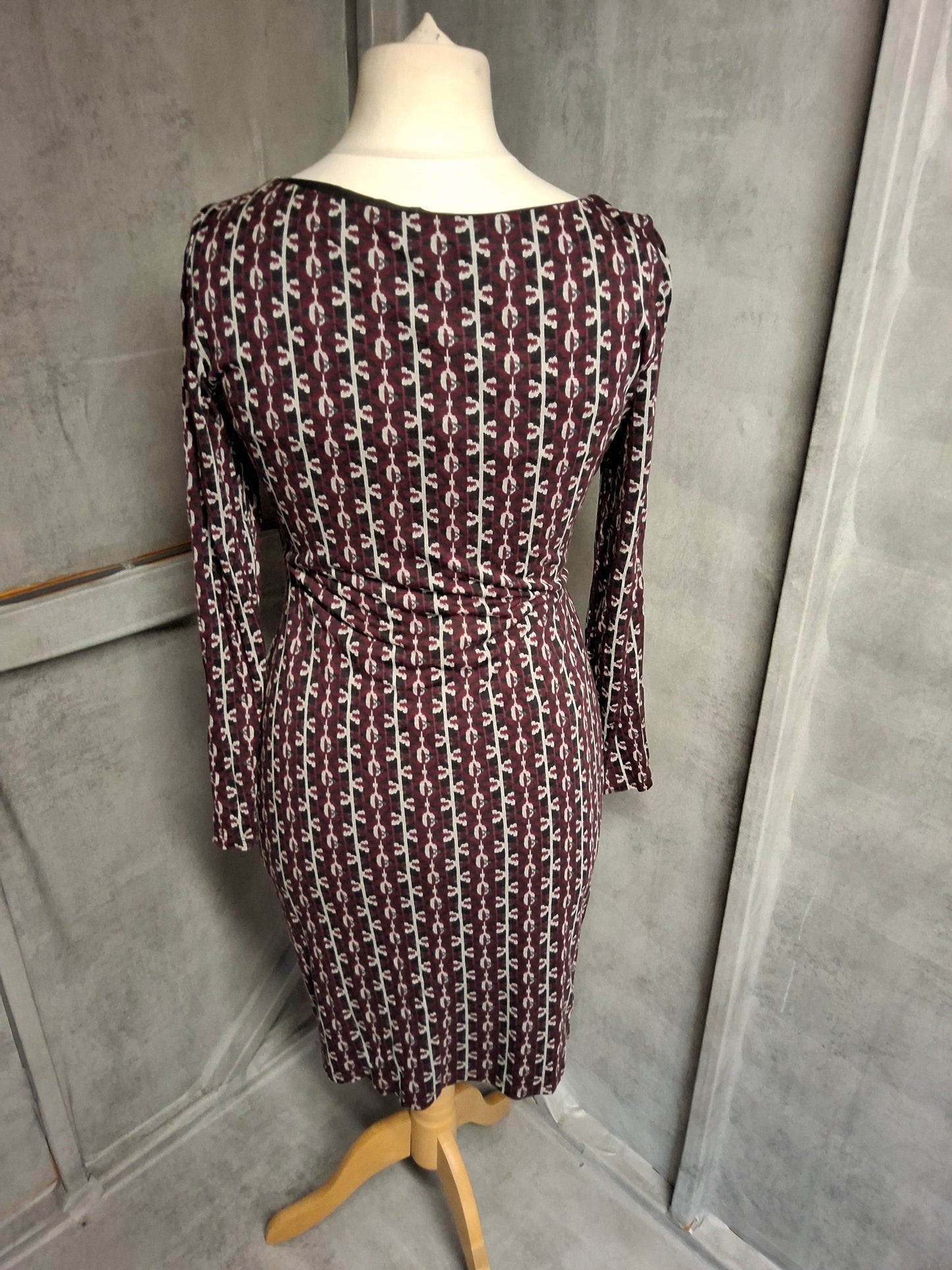 Per Una Burgundy & Beige Bodycon Midi Dress β Size 10 β Lined & Elegant