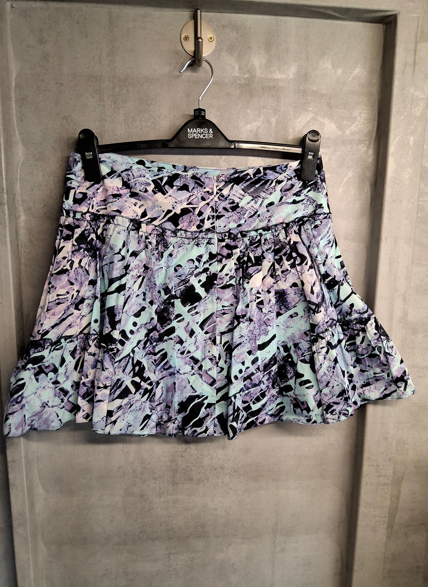 Jane Norman Purple & Turquoise Mini Skirt – Size 8 – Flared & Frilly, 100% Cotton, NWT