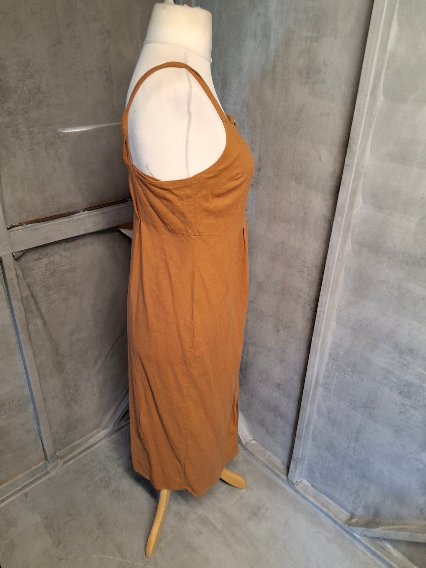 Topshop Linen Blend Midi Dress – Size 12 – Button Front – Earthy Vibes