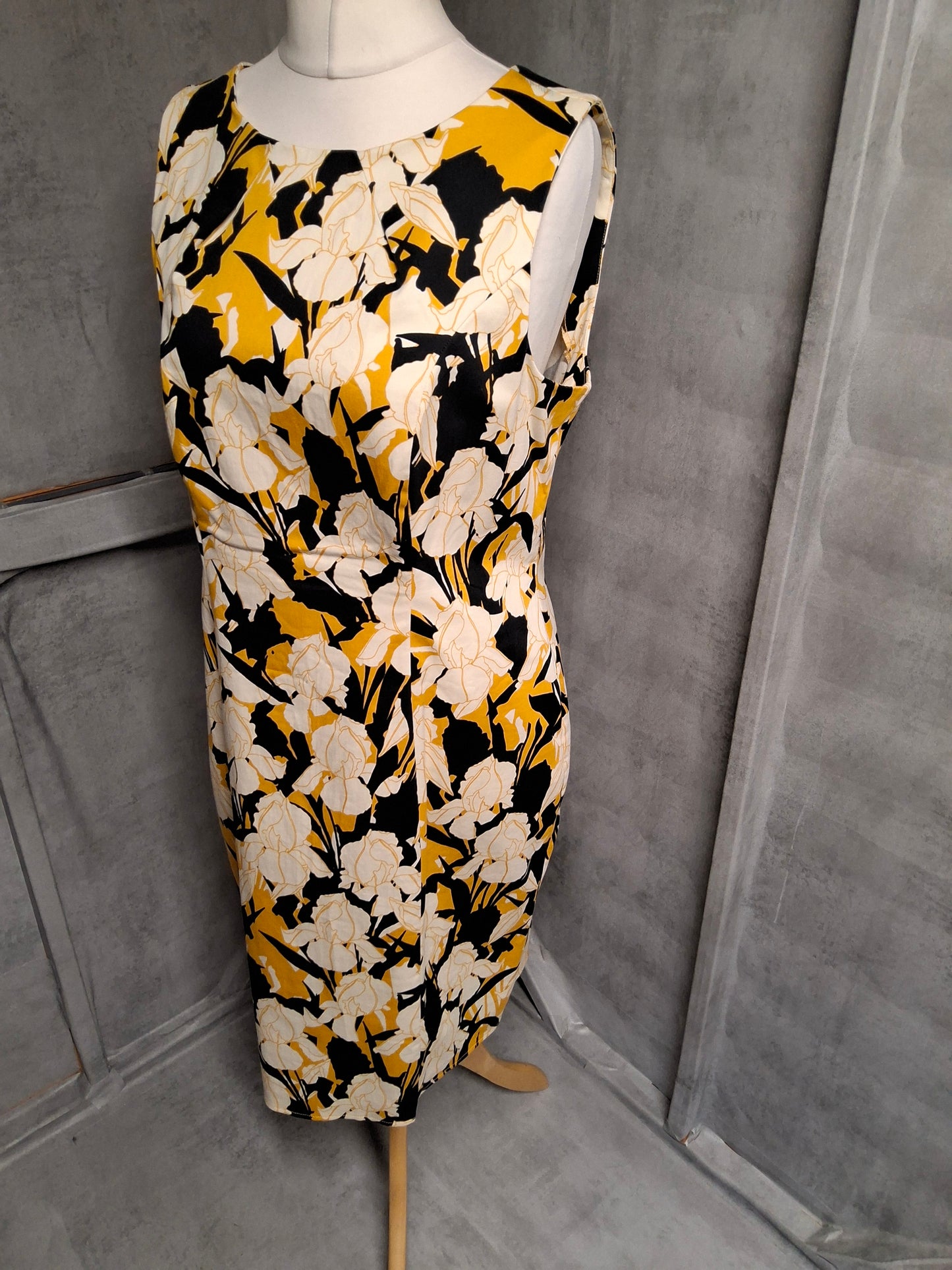 F&F Yellow & Black Floral Cotton Midi Dress β Size 16 β NWT