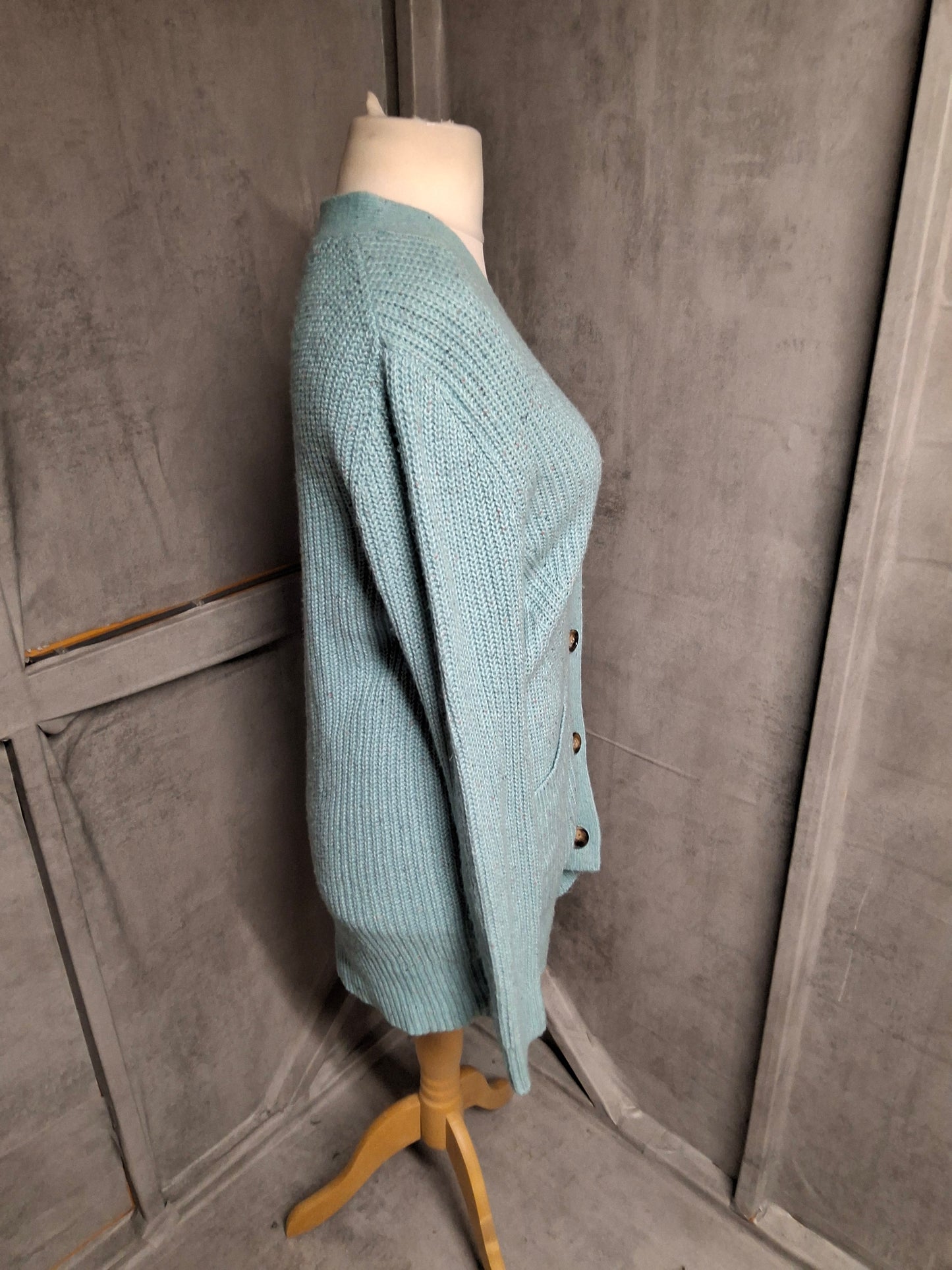 M&S Turquoise Blue Knitted Midi Cardigan – Size M (UK size 10–14)