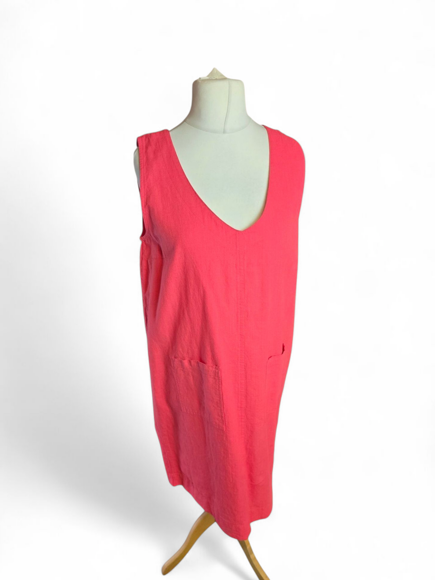 Amara Reya Linen Blend Dress Size 16 | Sleeveless | V-Neck | Pockets | Knee Length | Summer Chic