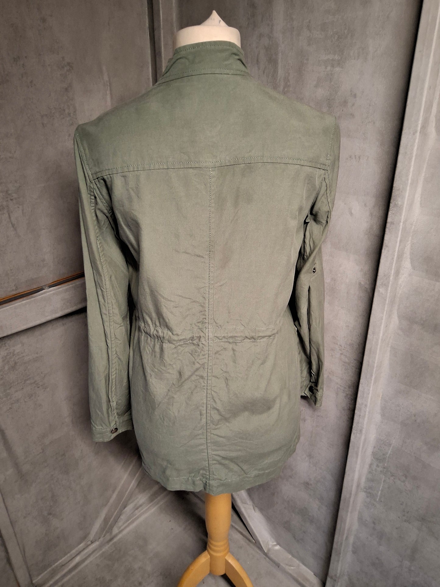 Thought Khaki Green Parka Jacket Size 10 – Lyocell/Cotton, Zip & Popper Close, Drawstring Waist